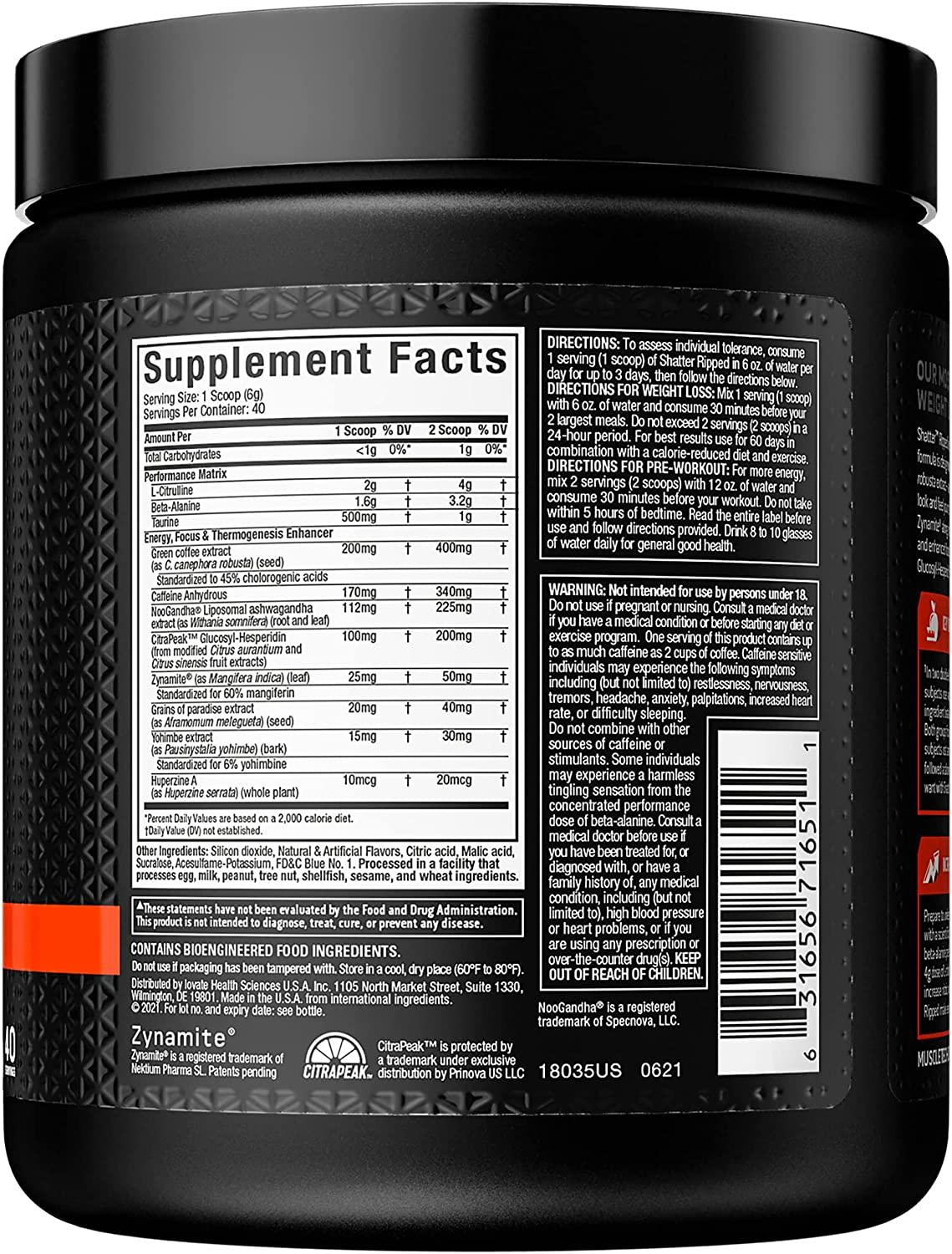 MuscleTech Shatter PreWorkout Powder Icy Rocket Flavor 20 Servings