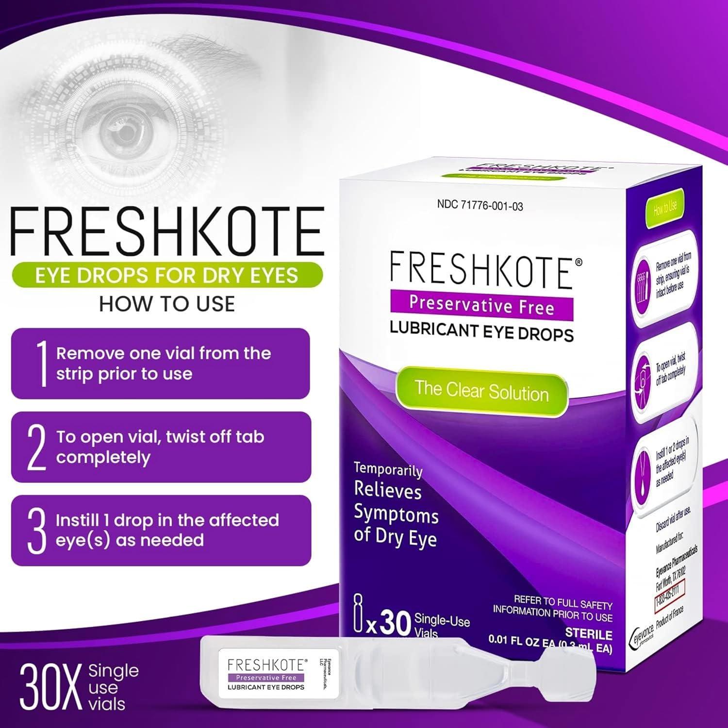 FRESHKOTE Eye Drops for Dry Eyes - 30 Single-Use Vials Preservative-Free Lubricant for Contacts Includes Ammonia-Free Glass Cleaner & Microfiber Cloth - Fast International Shipping | Buy Now with Express International Delivery | FRESHKOTE Eye Drops for Dry Eyes - 30 Single-Use Vials Preservative-Free Lubricant for Contacts Includes Ammonia-Free Glass Cleaner & Microfiber Cloth - Fast International Shipping | Buy Now with Express International Delivery |