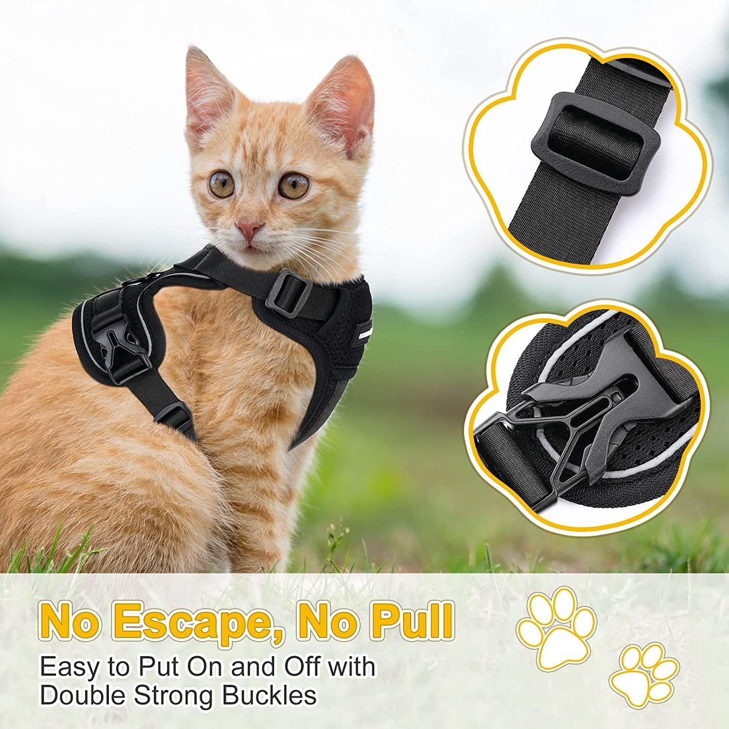 CatRomance Cat Harness Escape Proof, Breathable Mesh Cat Walking Harness,  Adjustable Cat Harness and Leash Set with Reflective Strips XS Black
