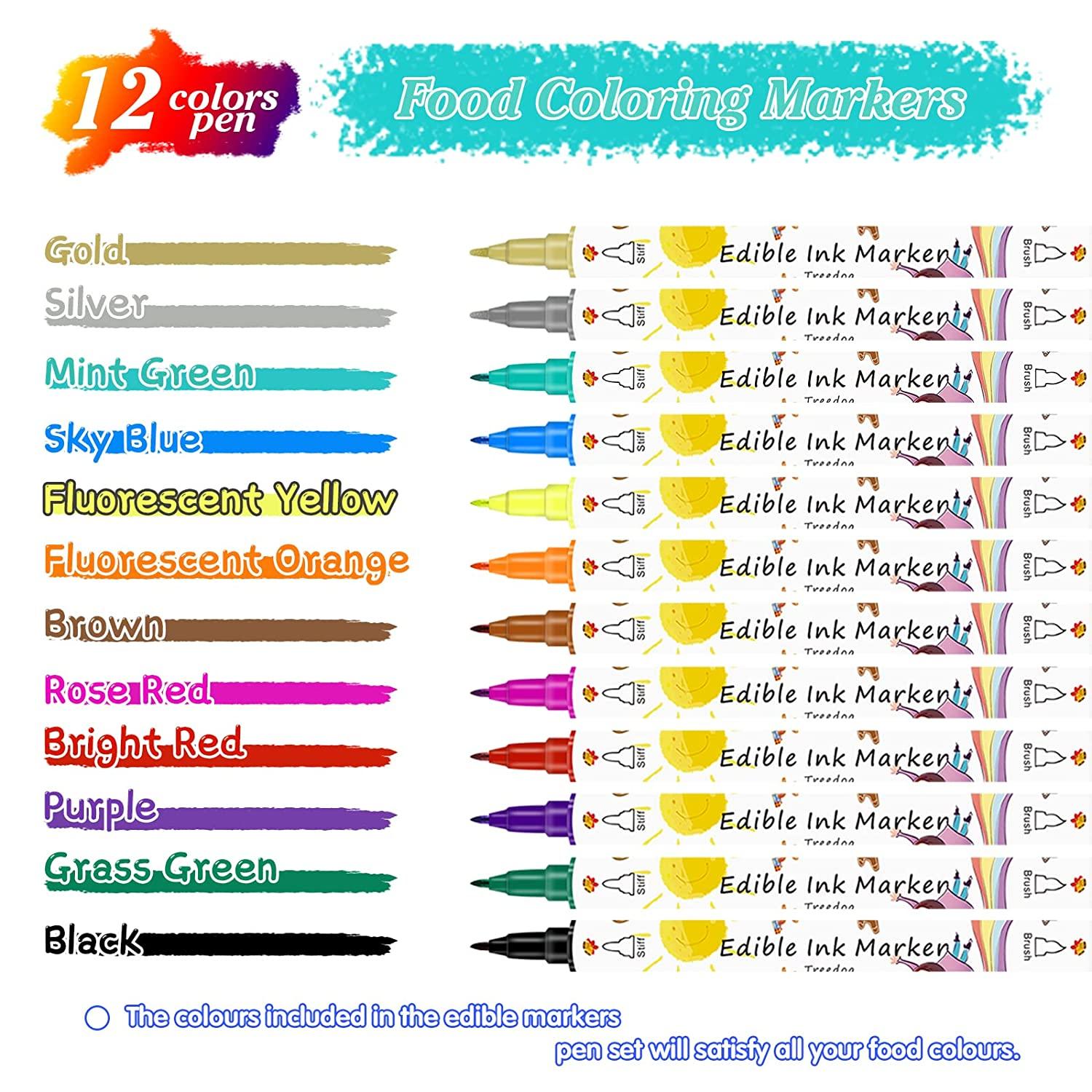 Food Coloring Marker Pens,12Pcs Dual Sided Food Grade and Edible