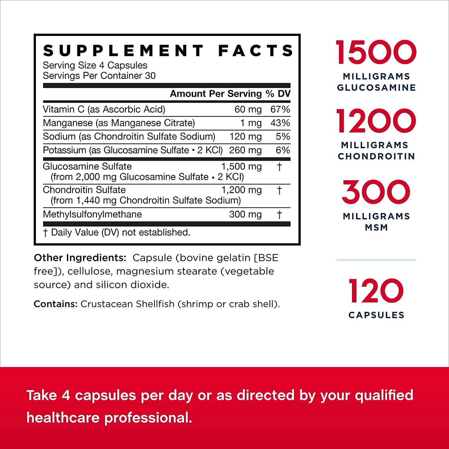 Jarrow Formulas Glucosamine + Chondroitin + MSM 120 Capsules