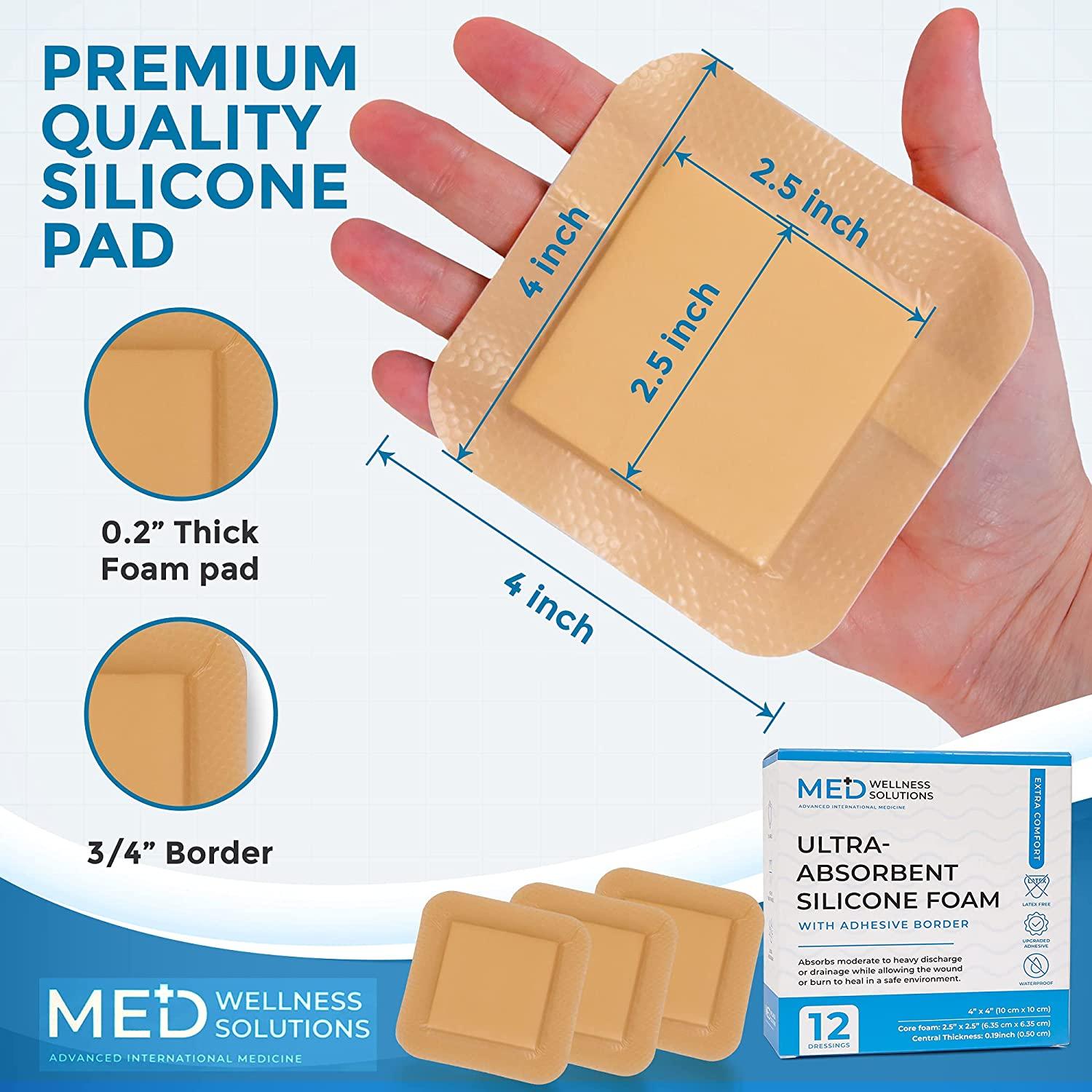 Med Wellness Solutions Silicone Foam Dressing Pack of 12. 4x4 Bordered