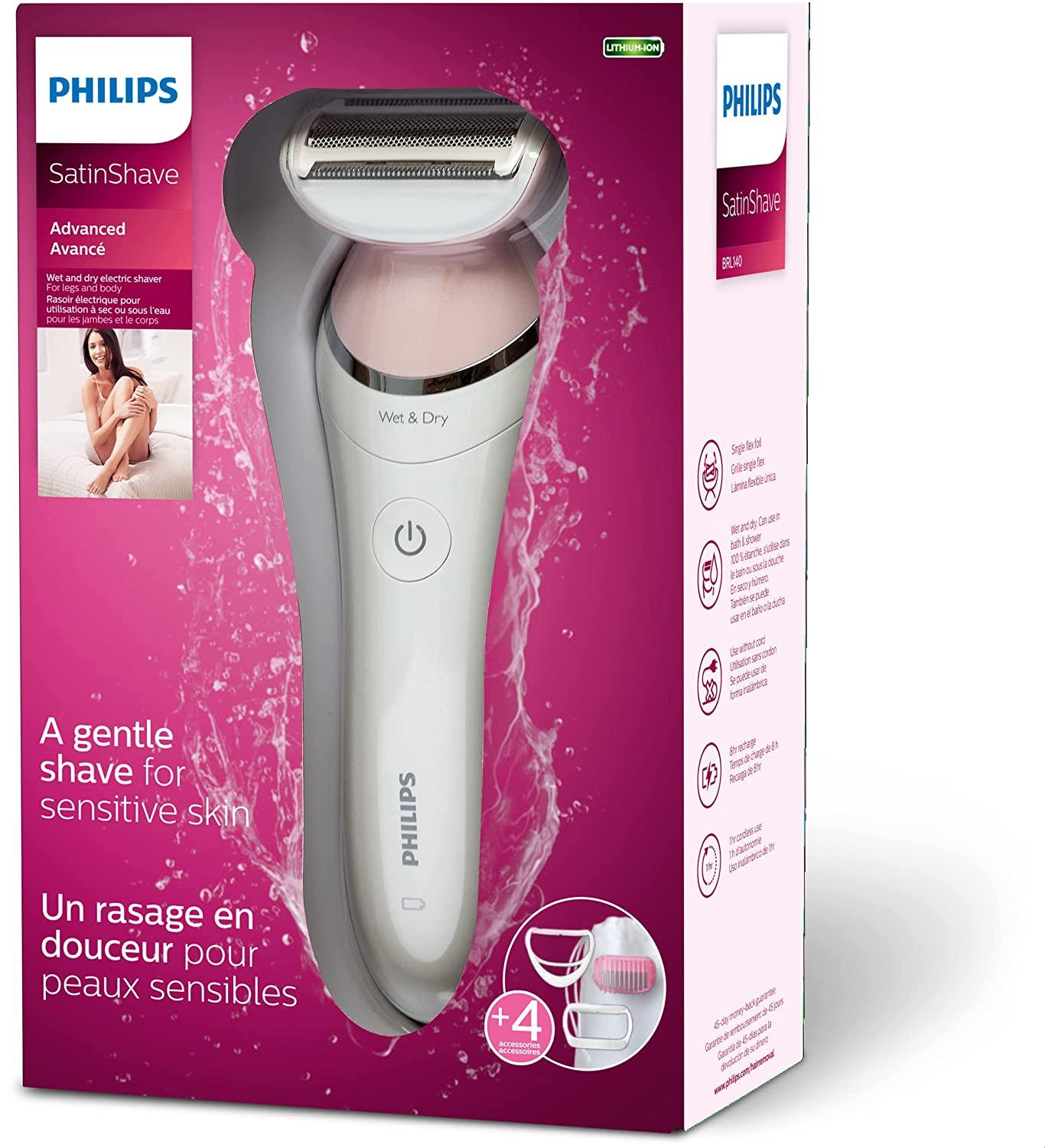 Philips SatinShave Advanced Womens Electric Shaver, Cordless Hair Removal,  BRL140/51 Old Version Shaver + 4 Accessories