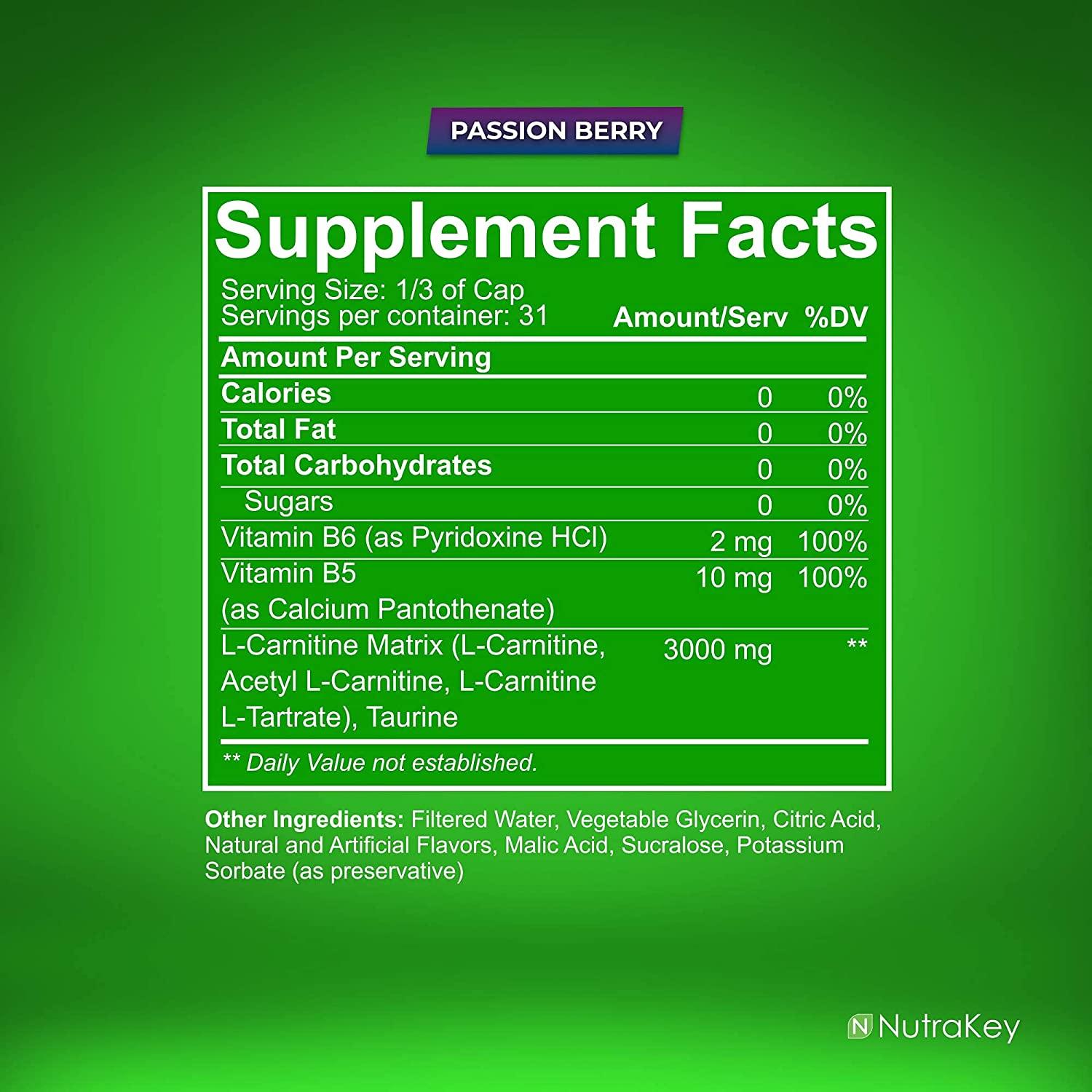 NutraKey L-Carnitine 3000mg Passion Berry | No Sugar, Gluten Free, Turn  Into Fuel | 31 Servings, 16 Fl Oz | Buy Now with Express International  Delivery