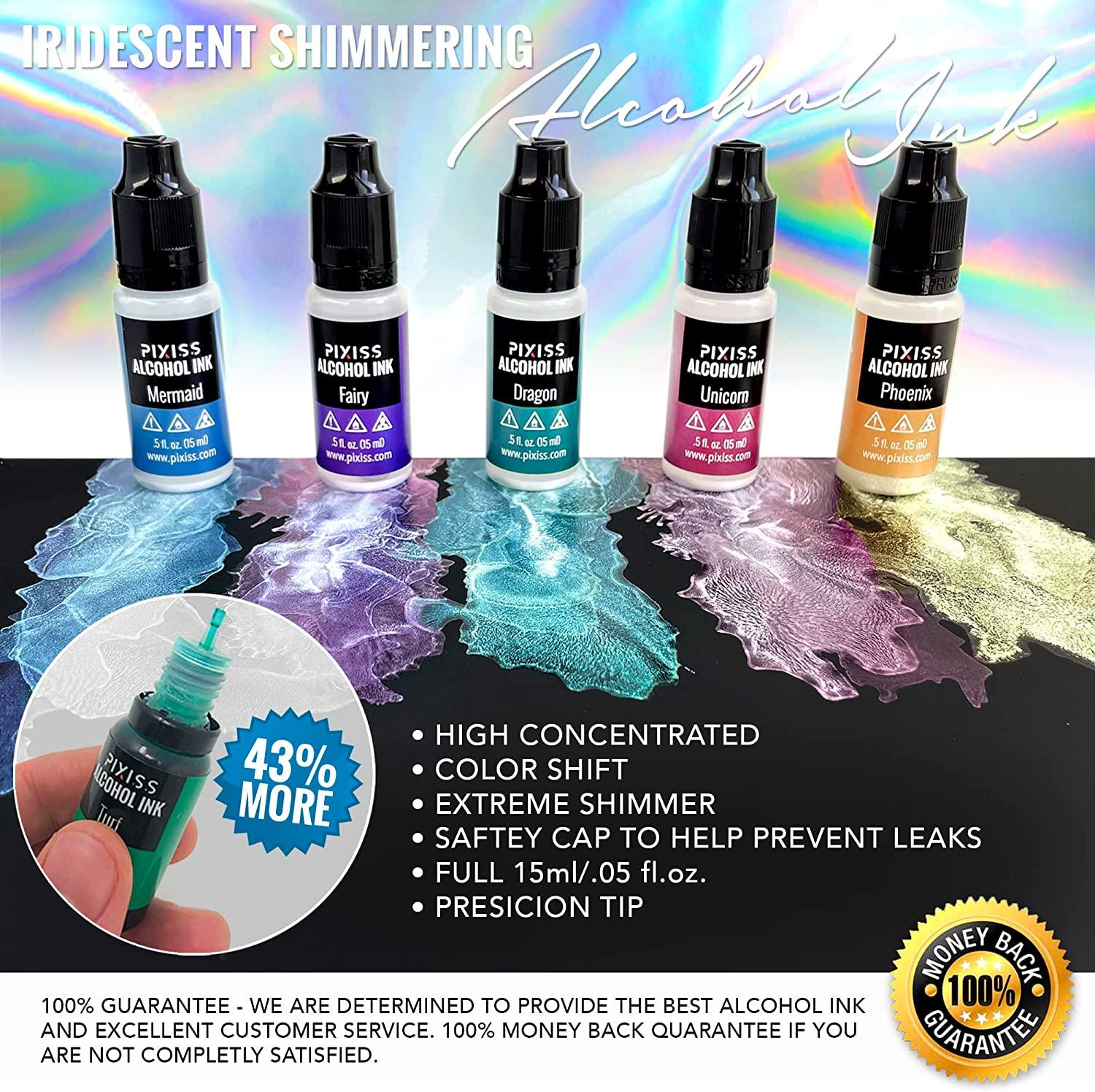 Color Metallic Alcohol Ink Set, Gemstone Colors, Colored Metallic Mixatives  with Extreme Shimmer for Alcohol Ink Paper, Large 0.5 Ounce Inks 