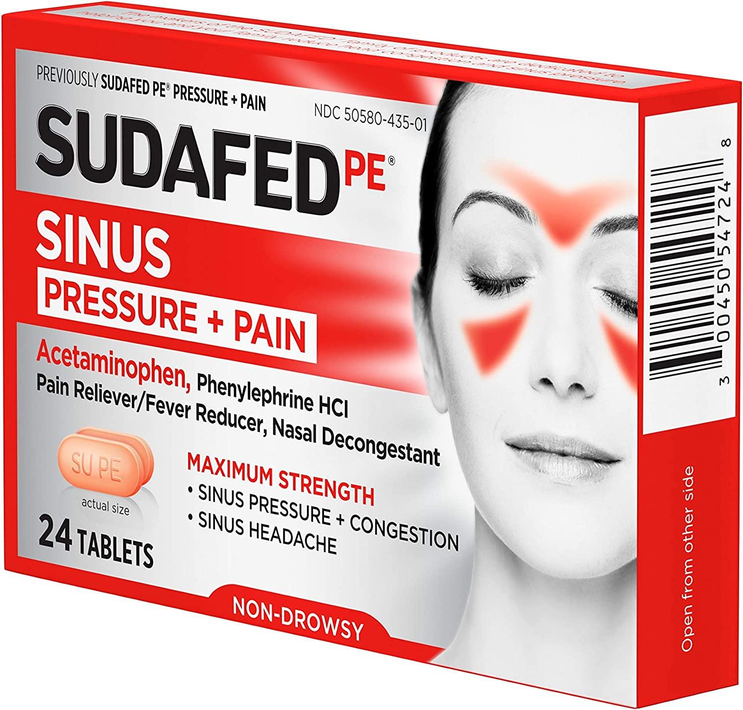 Sudafed PE Sinus Pressure   Pain Relief Maximum Strength Non Drowsy