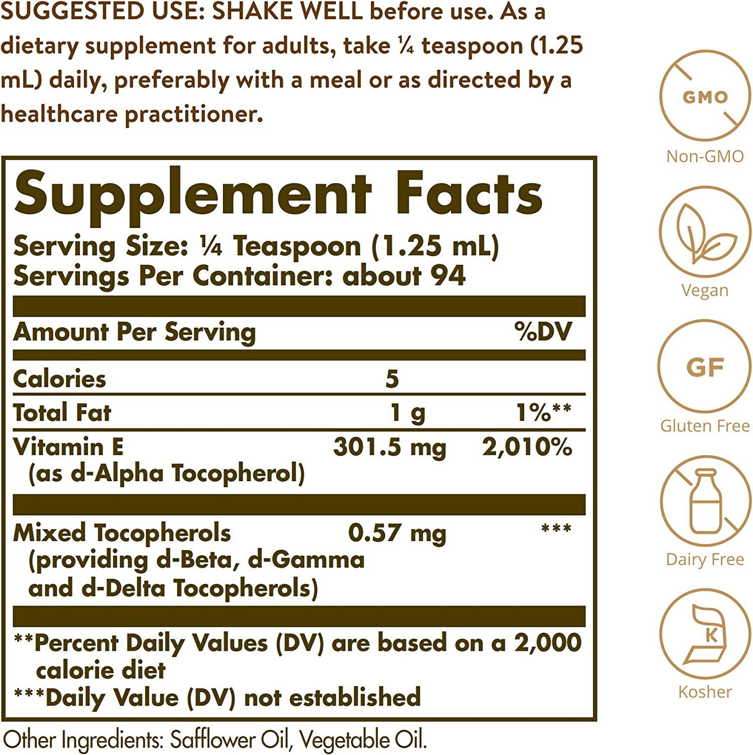 Solgar Liquid Vitamin E 4 fl. oz. Antioxidant & Immune Support for