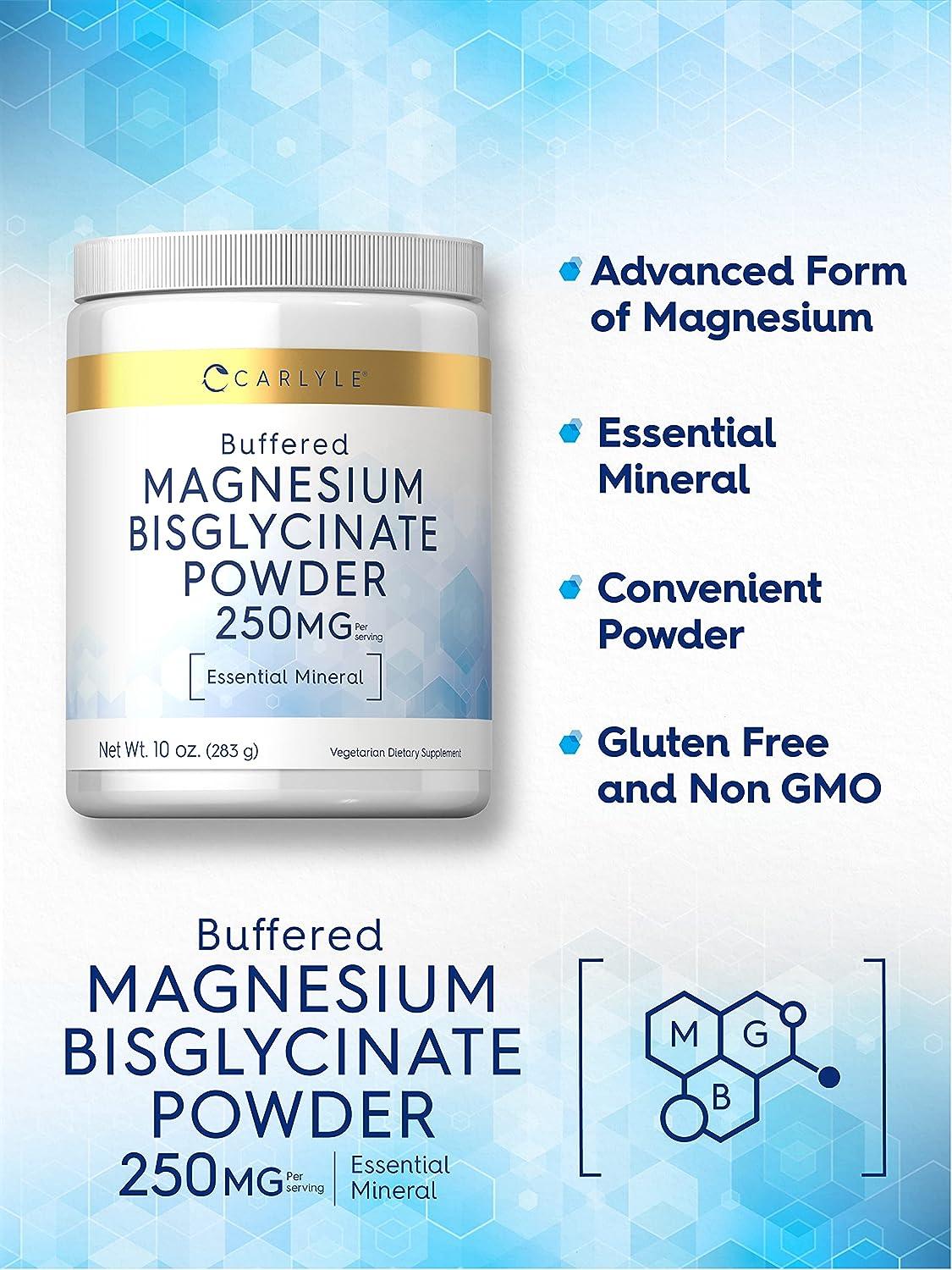 Magnesium Bisglycinate Powder 250mg 10 oz Vegetarian NonGMO