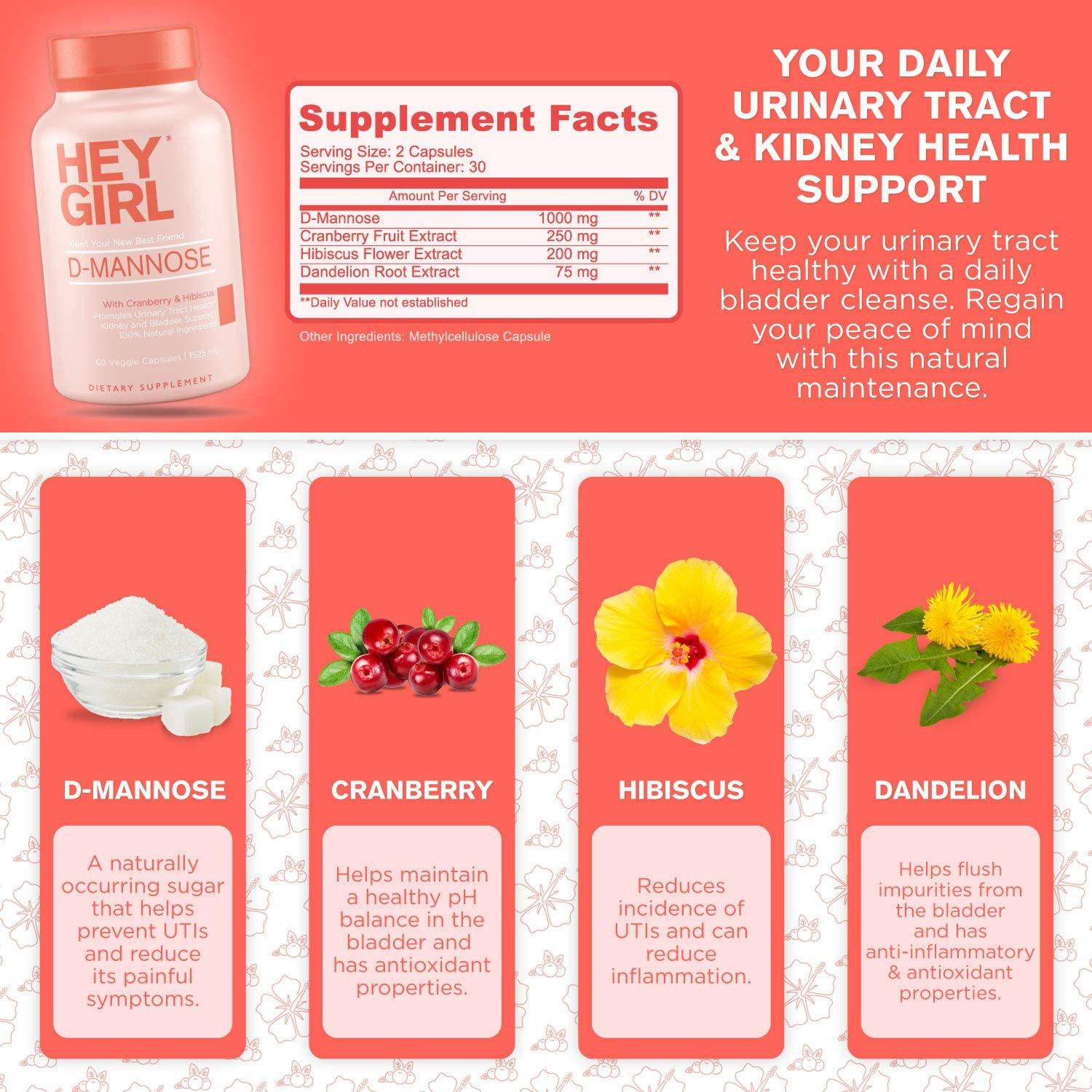 D Mannose Capsules FastActing UTI Supplement Cleanse & Flush Impurities with Natural D