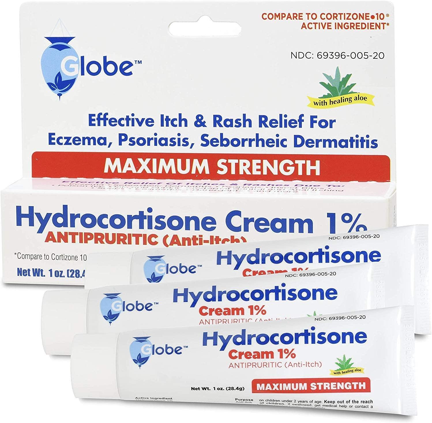 Globe Hydrocortisone Maximum Strength Cream 1 w/ Aloe, AntiItch Cream