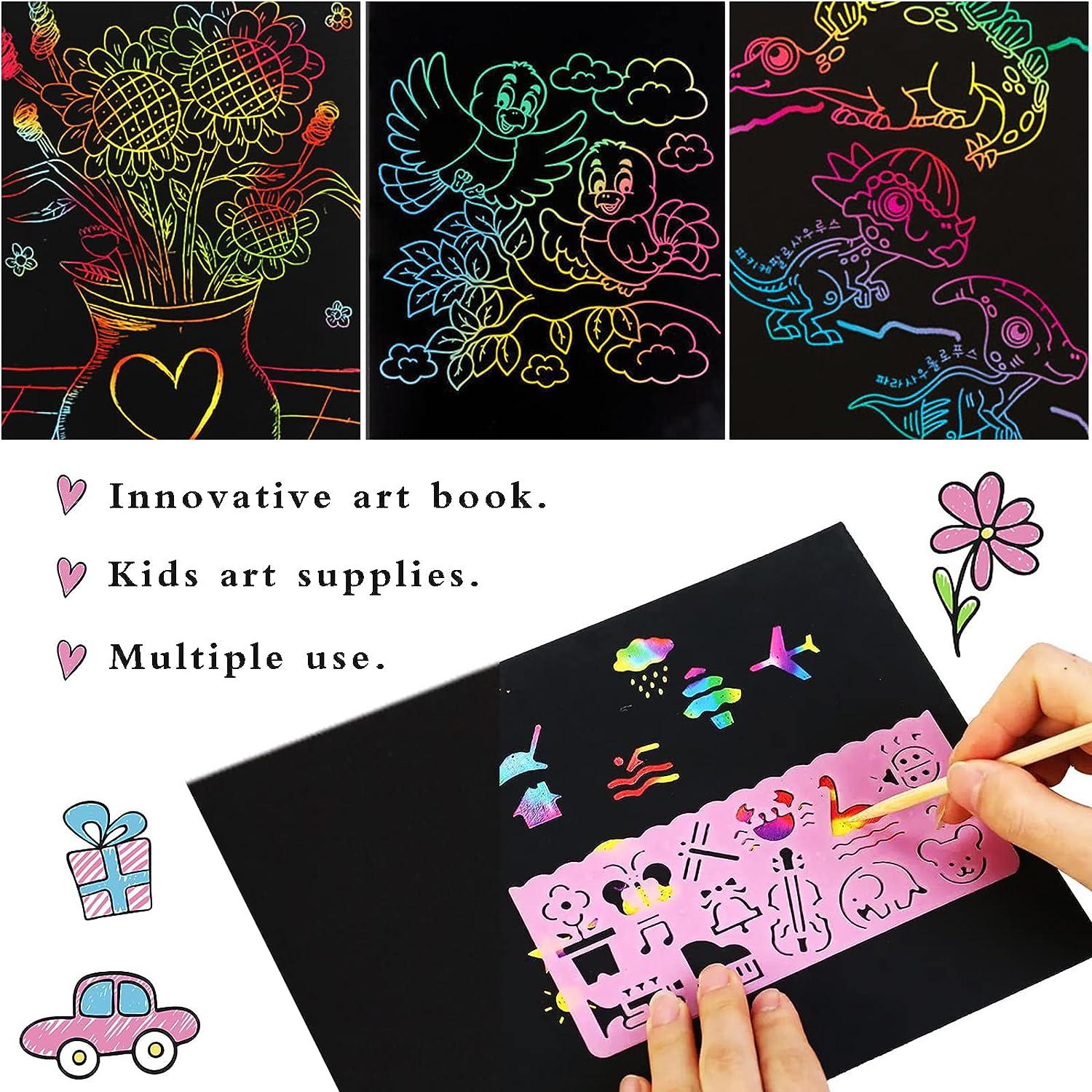 Buy Black Paper Art Set for Kids , 4 Pack Rainbow Scratch Drawing Paper for  Kids - Scratch Off Paper with Wooden Stylus for Scratch Art - Arts & Crafts  Supplies ,Activities