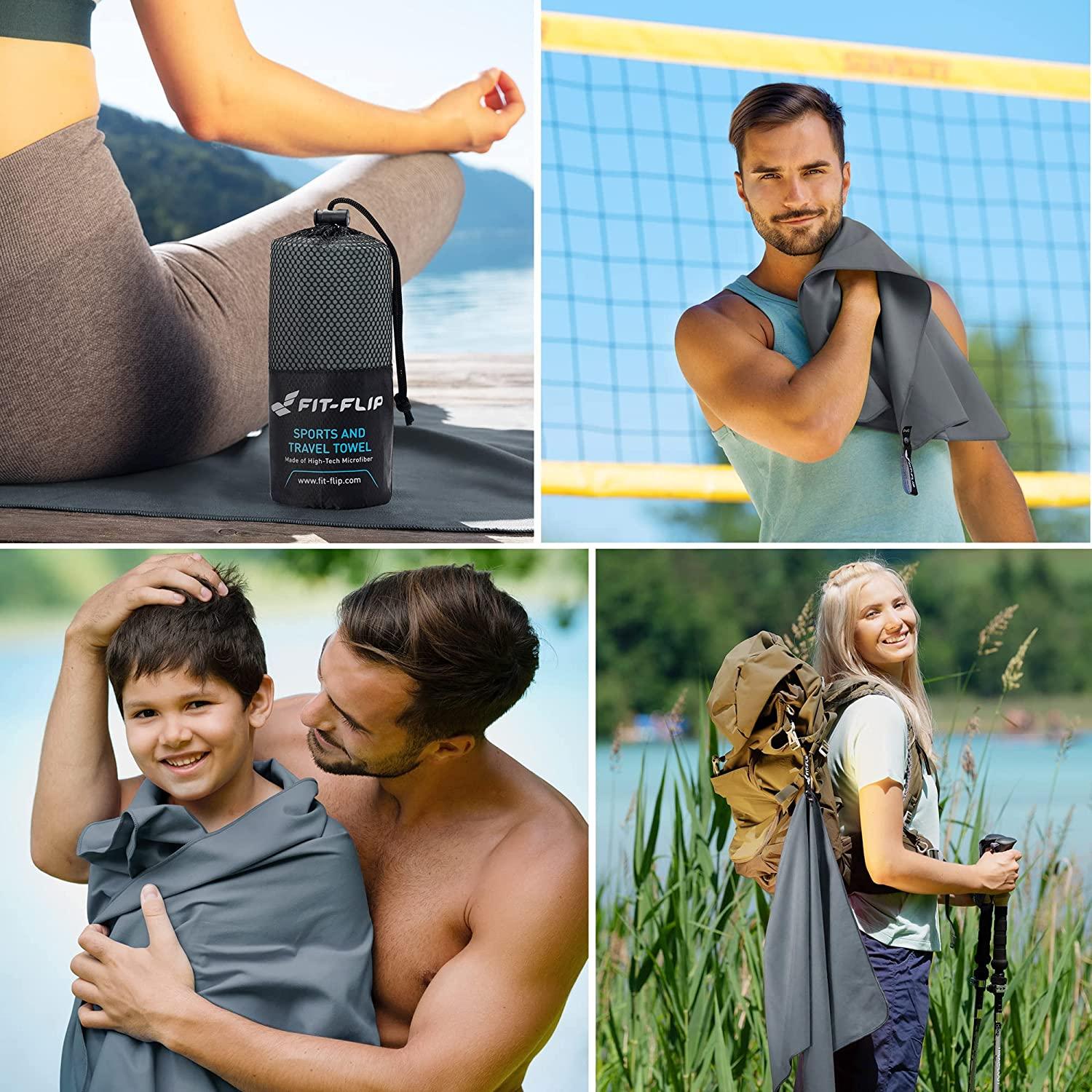 Fit Flip Travel Towel Compact Microfiber Camping Towel Quick Dry Super Absorbent Ideal for Sports Beach Gym Backpacking Hiking Charcoal Medium 23.6x47 inches