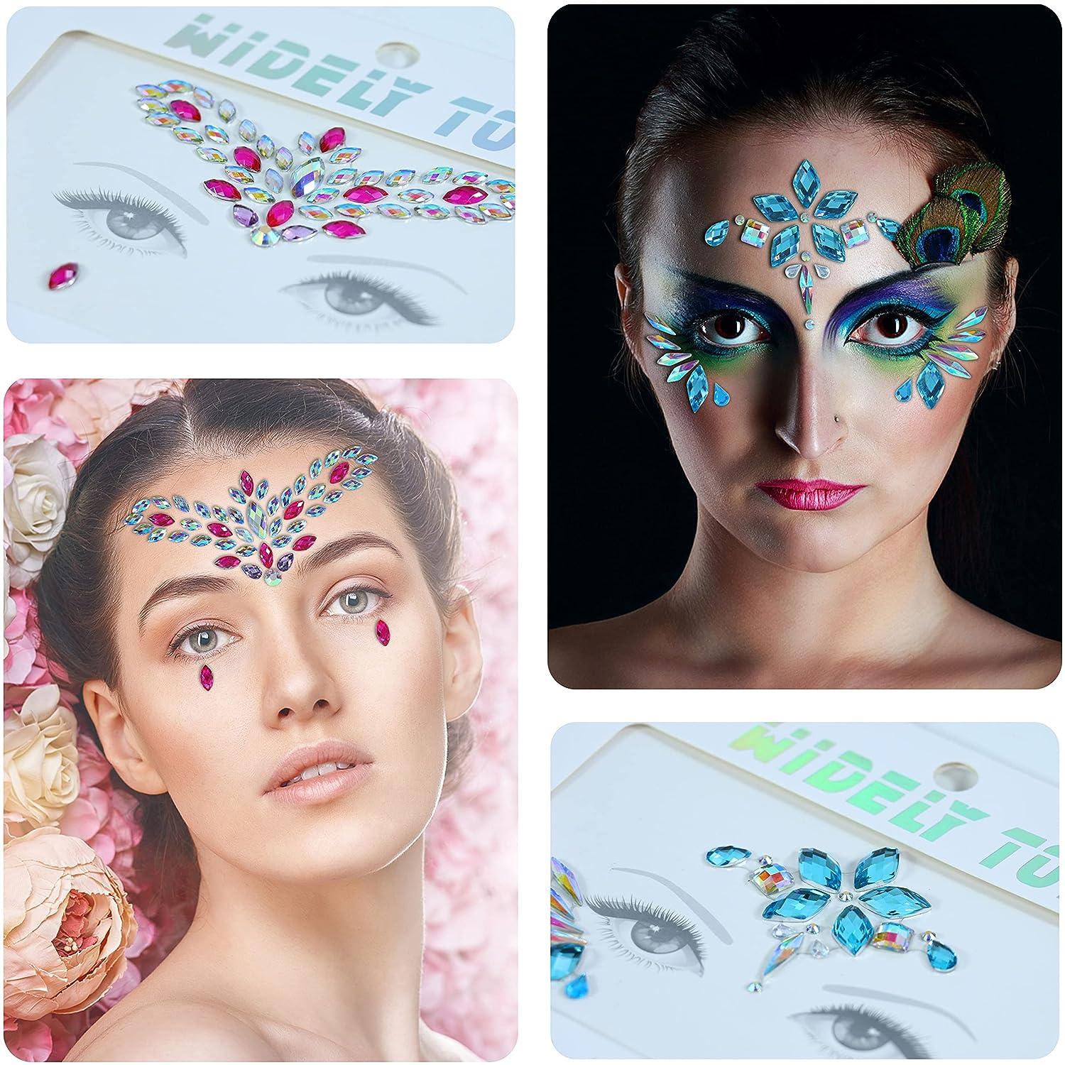Face Jewels-6Sheets Face Gems Stick On+10g Chunky Glitter, Face Jewelry  Rhinestones Crystals Stickers-Fairy Euphoria Eye Body Makeup Rave Clothes