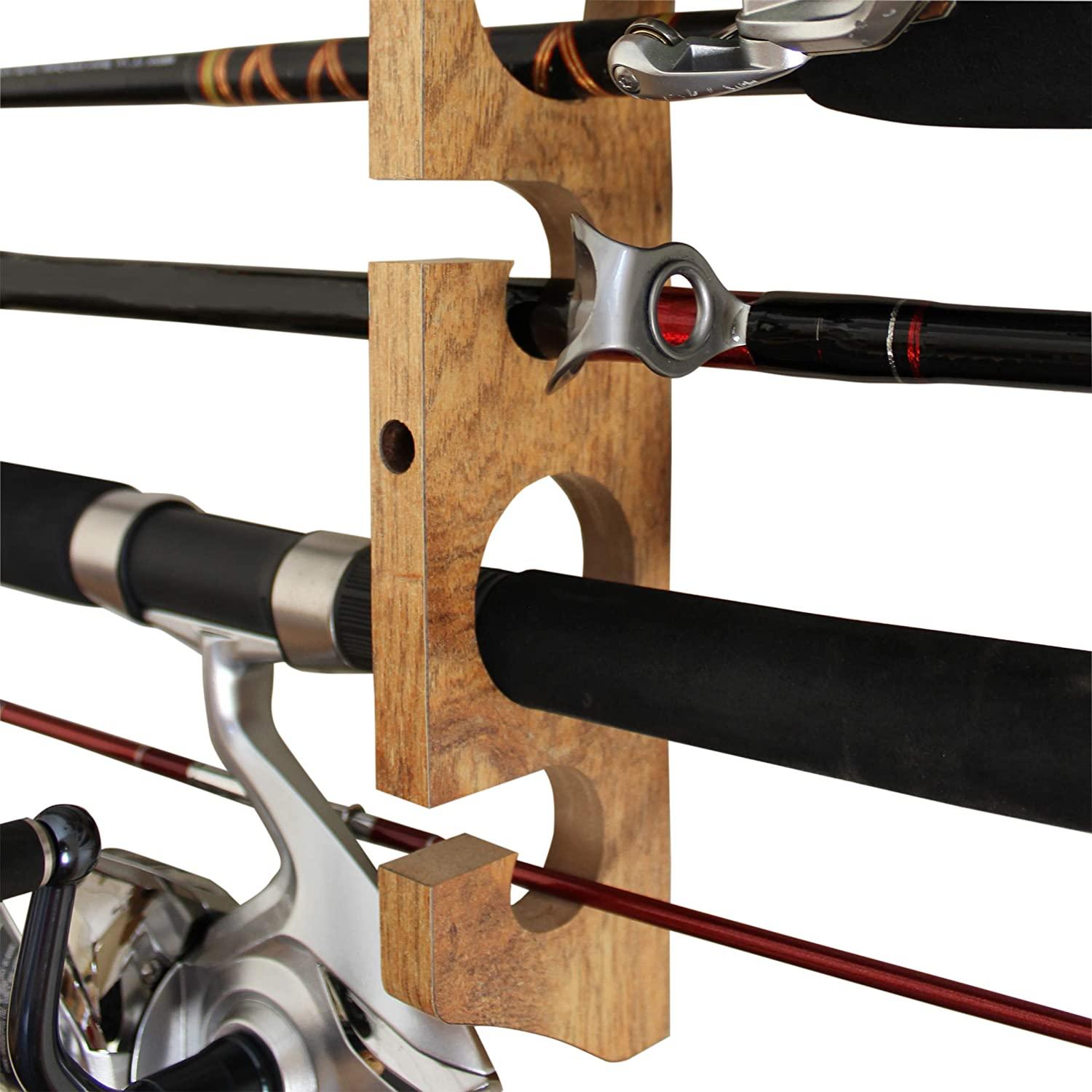Rush Creek Creations 11 Fishing Rod Storage Rack for Wall/Garage American  Cherry Laminate