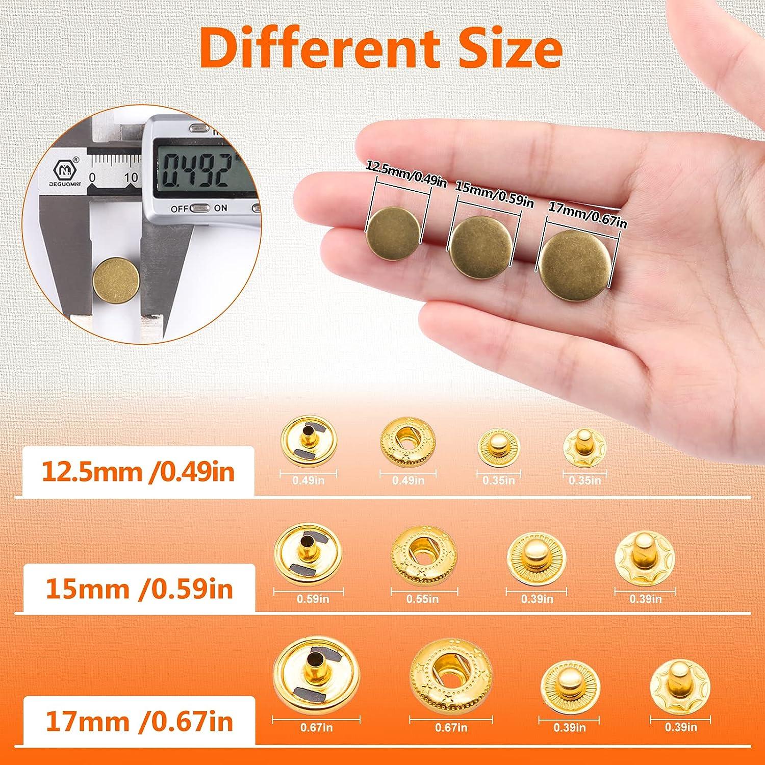 12 Sets Snap Fastener Kit, Press Studs Snap Fasteners Clothing Snaps Button  with 2 Pieces Installation Tools for Bags, Jeans, Clothes, Fabric, Leather