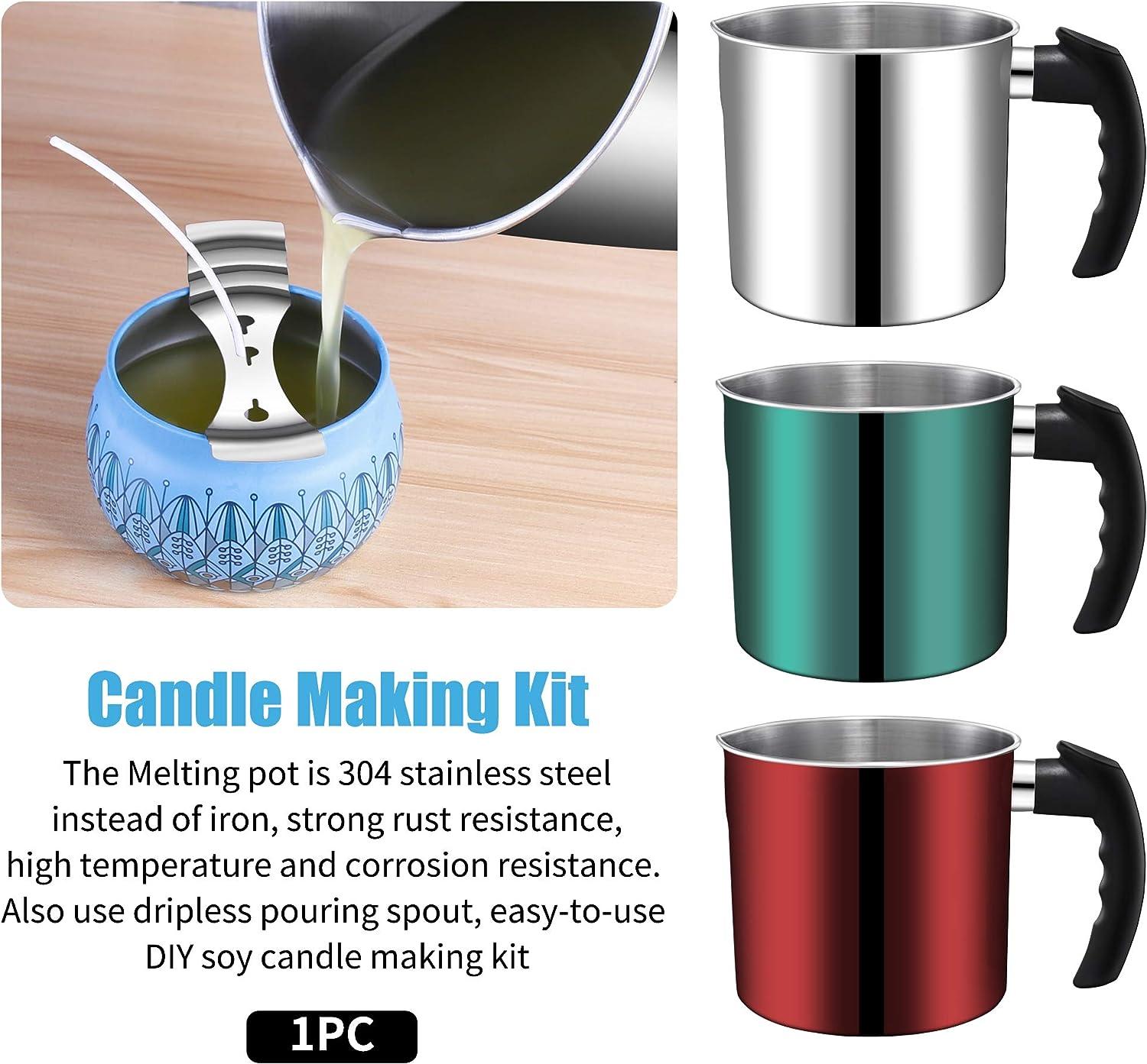 Candle Making Pouring Pot, DINGPAI 44oz Double Boiler Wax Melting Pot, 1pc  Spoon, 304 Stainless Steel Candle Making Pitcher, Silver Color with  Heat-Resistant Handle and Dripless Pouring Spout Design
