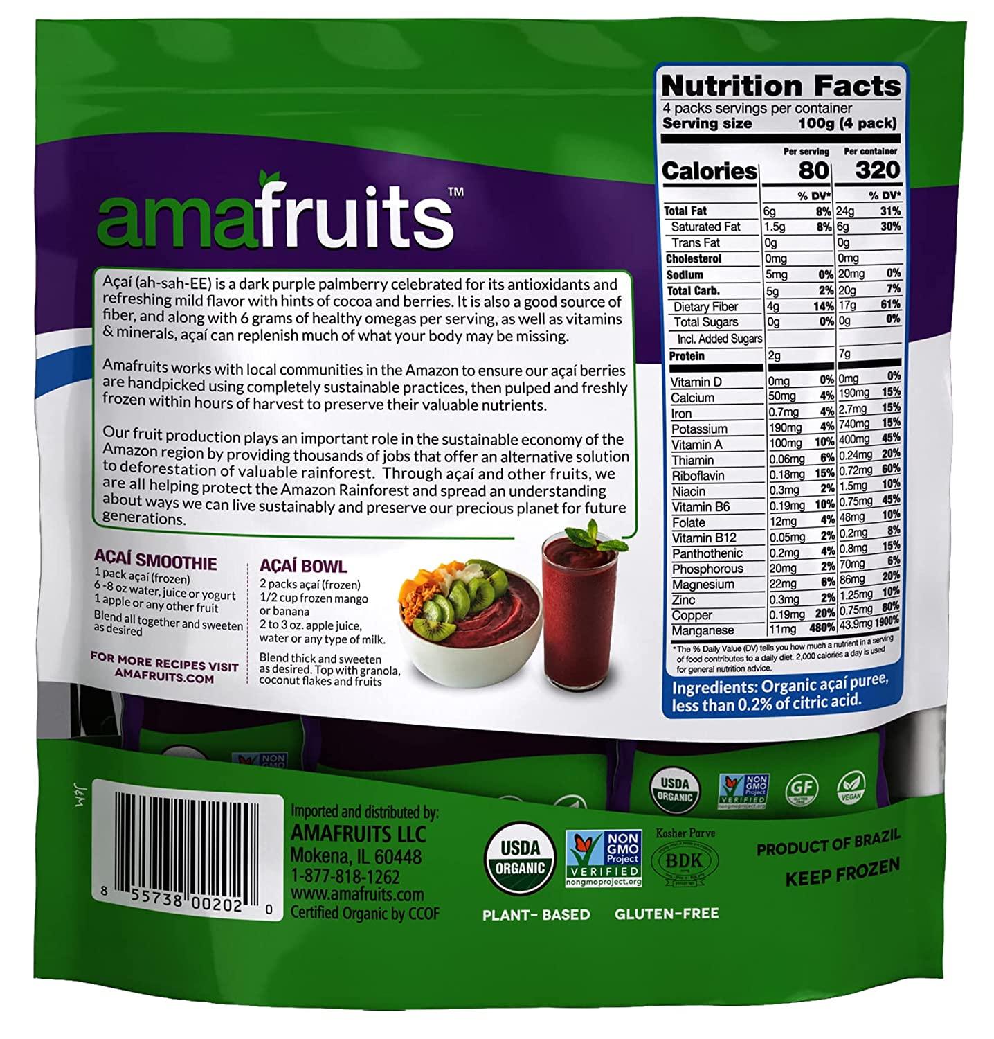 Amafruits Acai Berry Frozen Puree Pure and Unsweetened Smoothie and