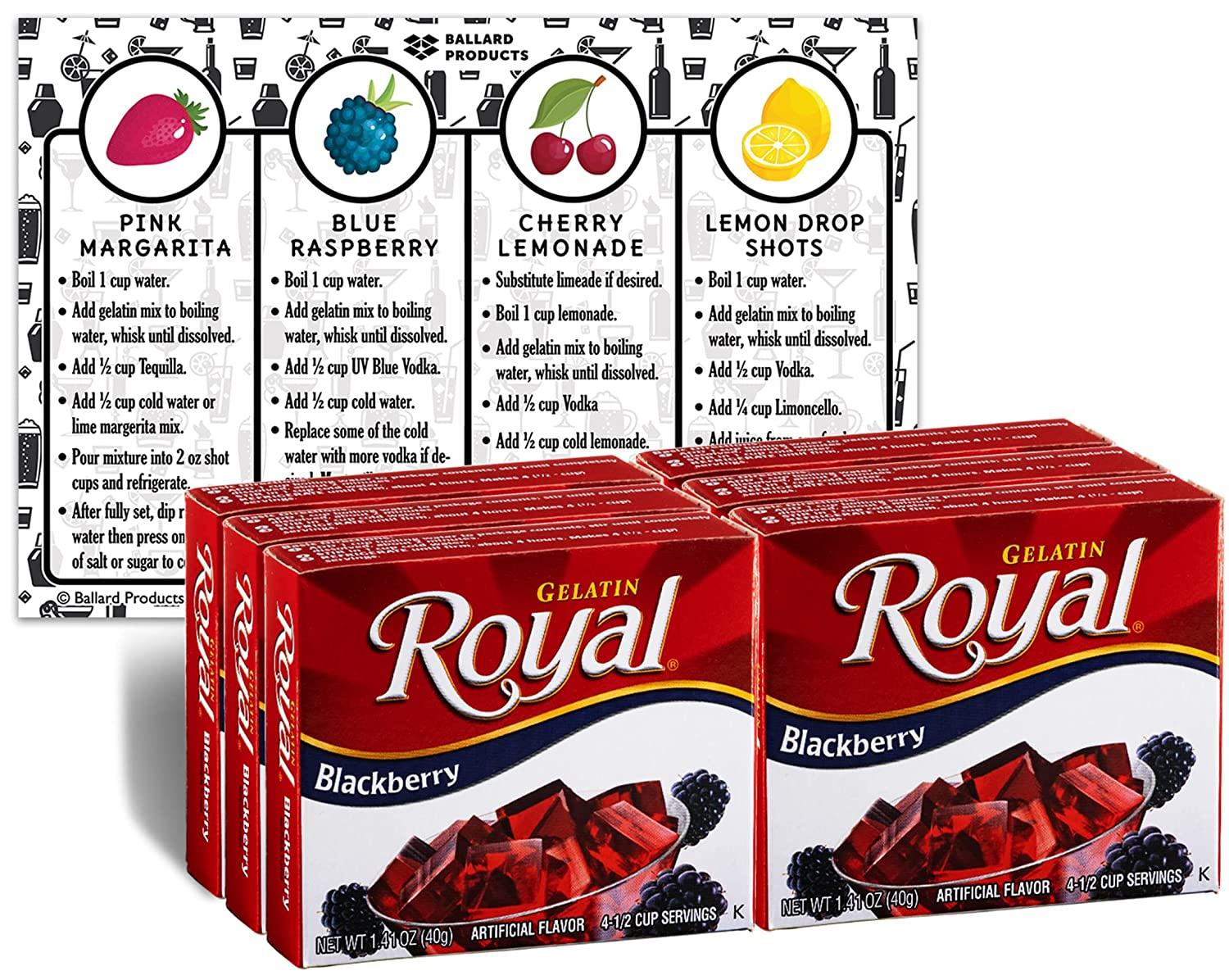 Royal Blackberry Gelatin Pack of 6 1.4 Ounce Boxes Bundle with
