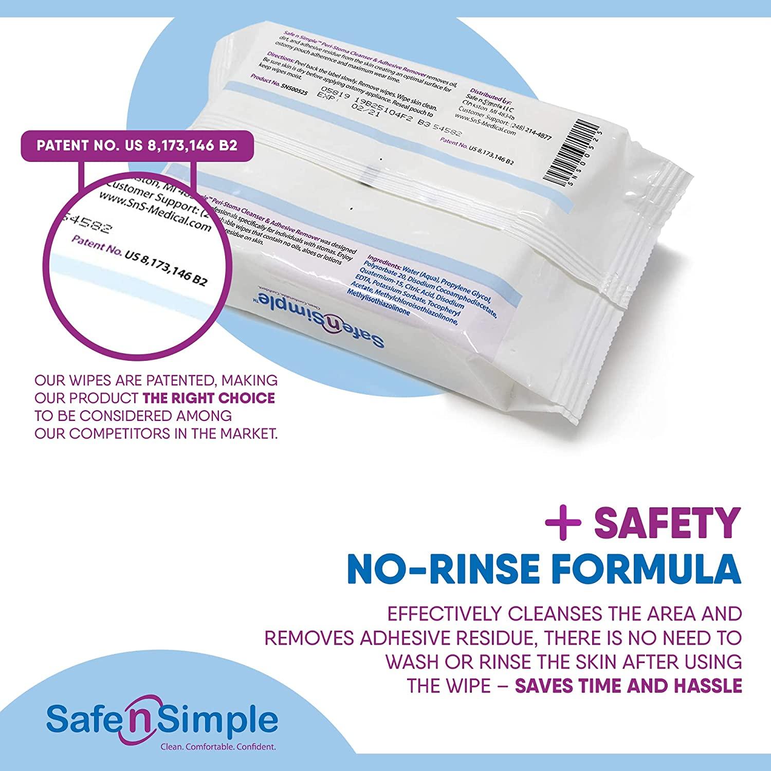 Safe n' Simple Adhesive Remover Wipes, Flushable & Easy to Use NoSting
