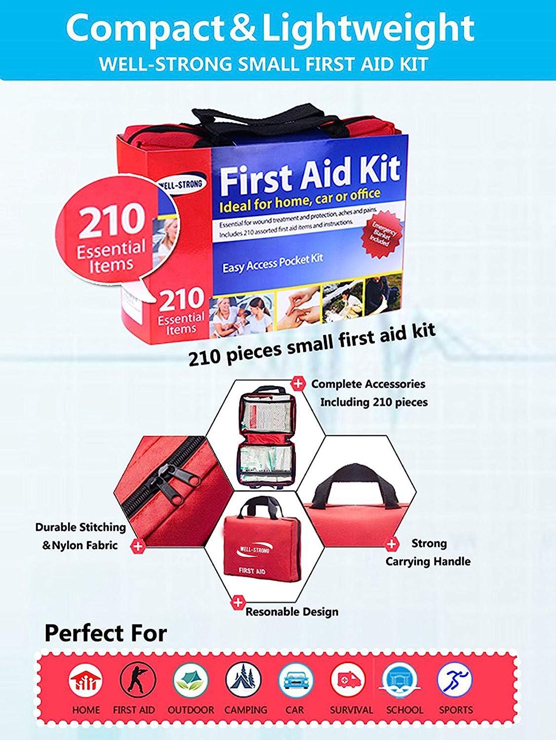 WELL-STRONG First Aid Kit 210 Piece All- Purpose with Portable