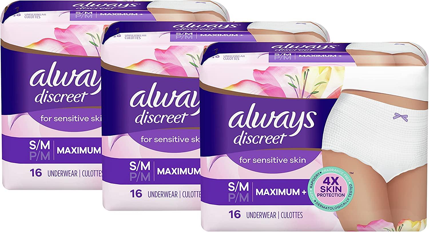 Always Discreet for Sensitive Skin Underwear S/M Maximum Plus