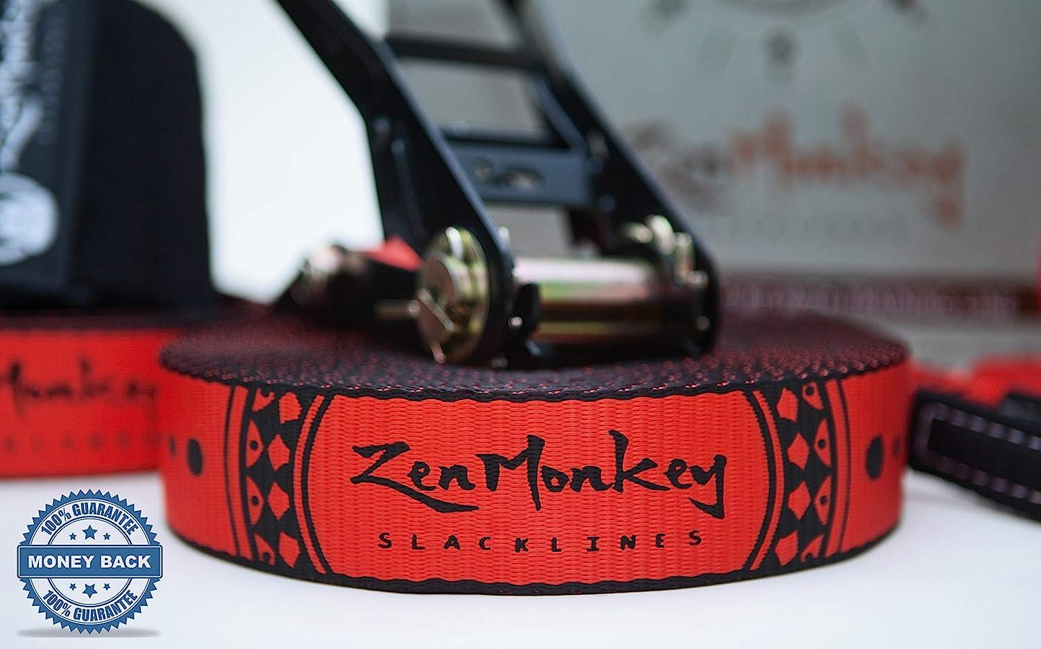 ZenMonkey Slackline Kit with Overhead Training Line, Arm Trainer, Tree Protectors, Cloth Carry