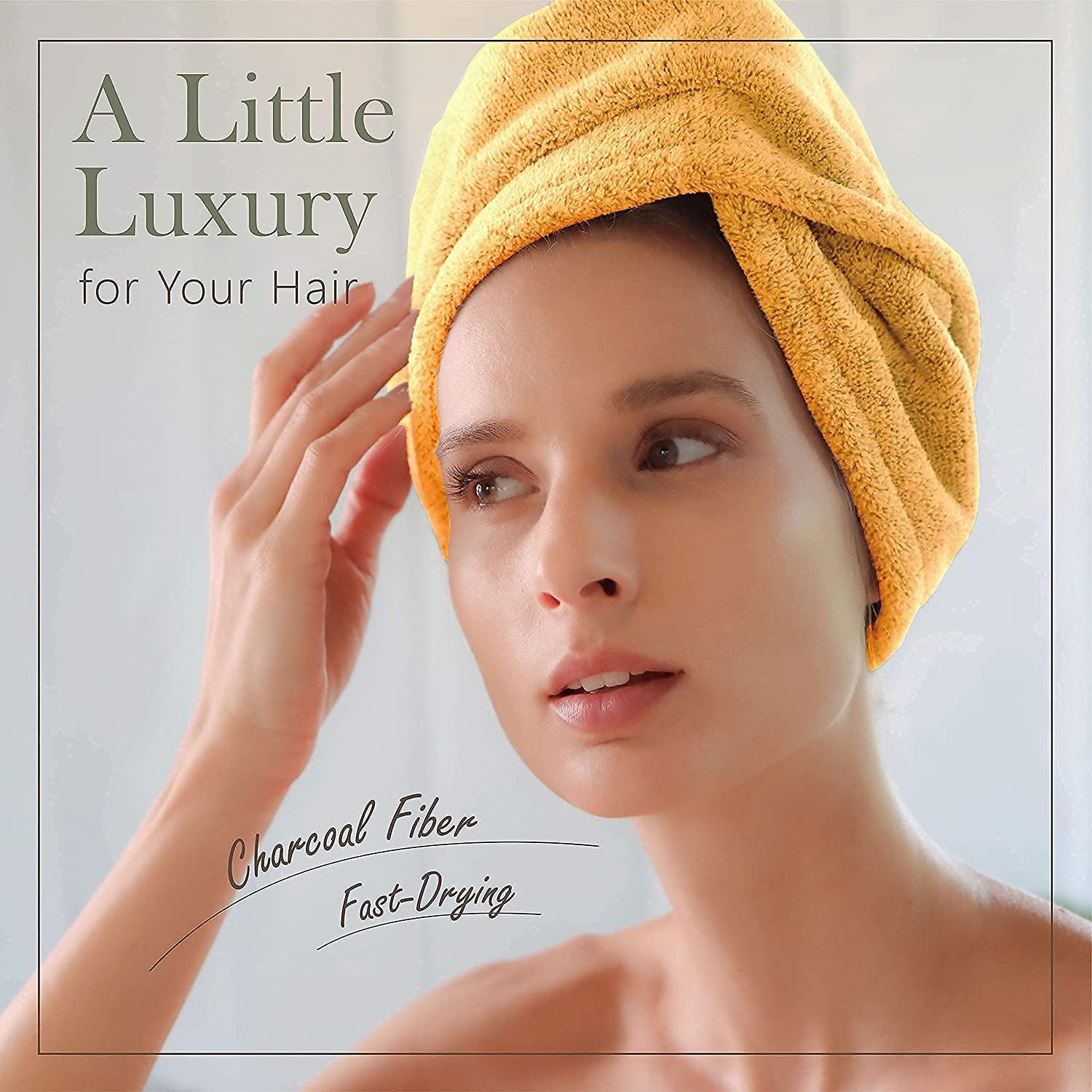 Luxury AntiFrizz Hair Towel Wrap Quick Drying Charcoal Fiber Turban