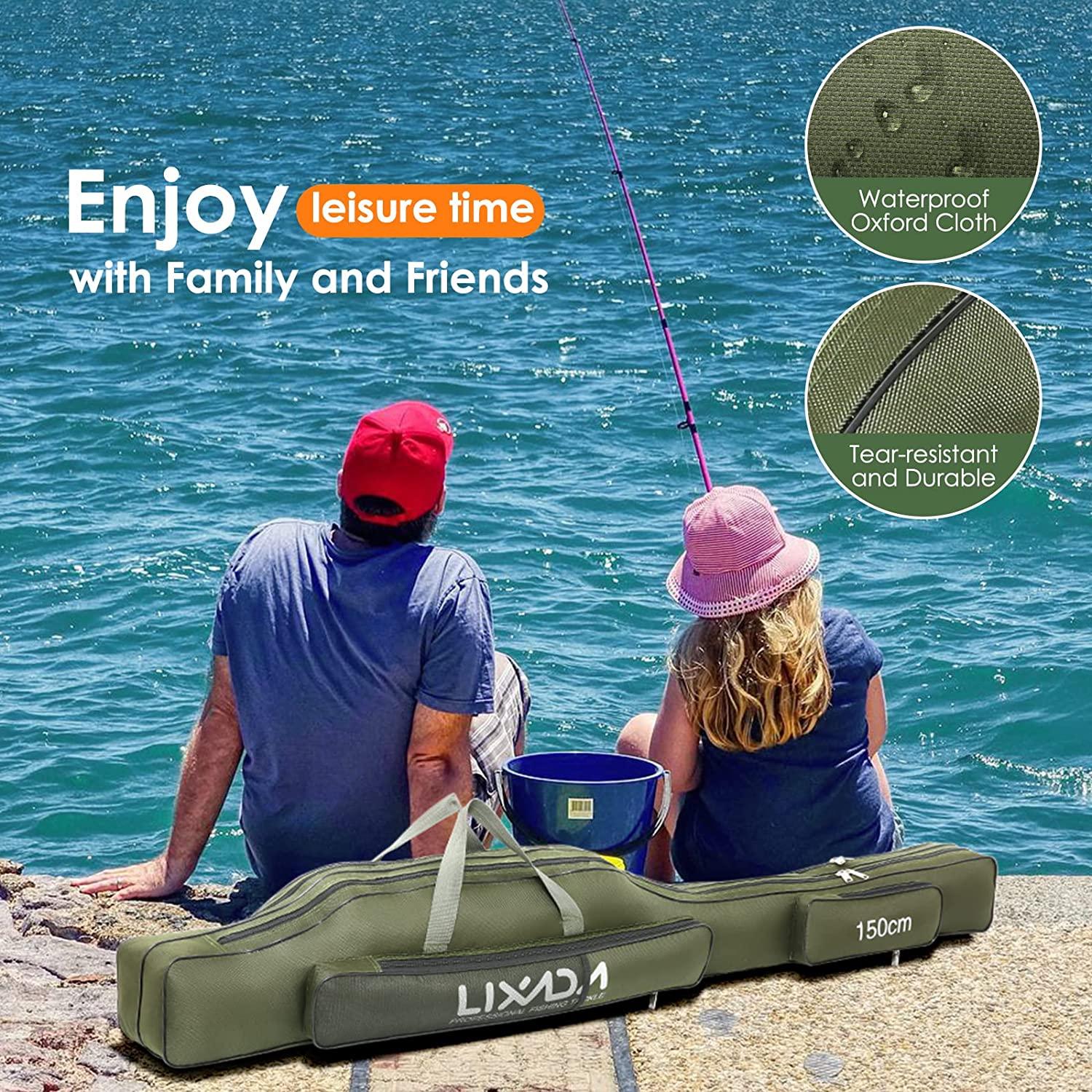 Lixada Fishing Rod Case, Portable Folding Fishing Rod Case Fishing Pole Reel  Storage Bag Fishing Gears Organizer 100cm/130cm/150cm 100cm Army Green