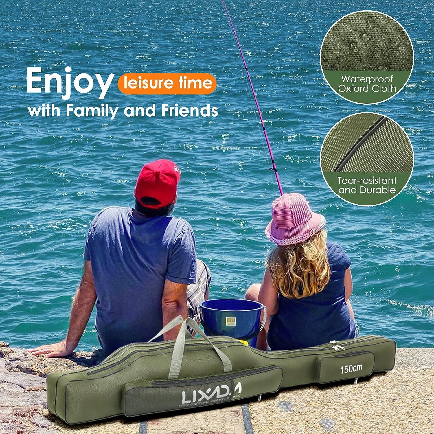 Lixada Fishing Rod Case, Portable Folding Fishing Rod Case Fishing Pole  Reel Storage Bag Fishing Gears Organizer 100cm/130cm/150cm 130cm Army Green