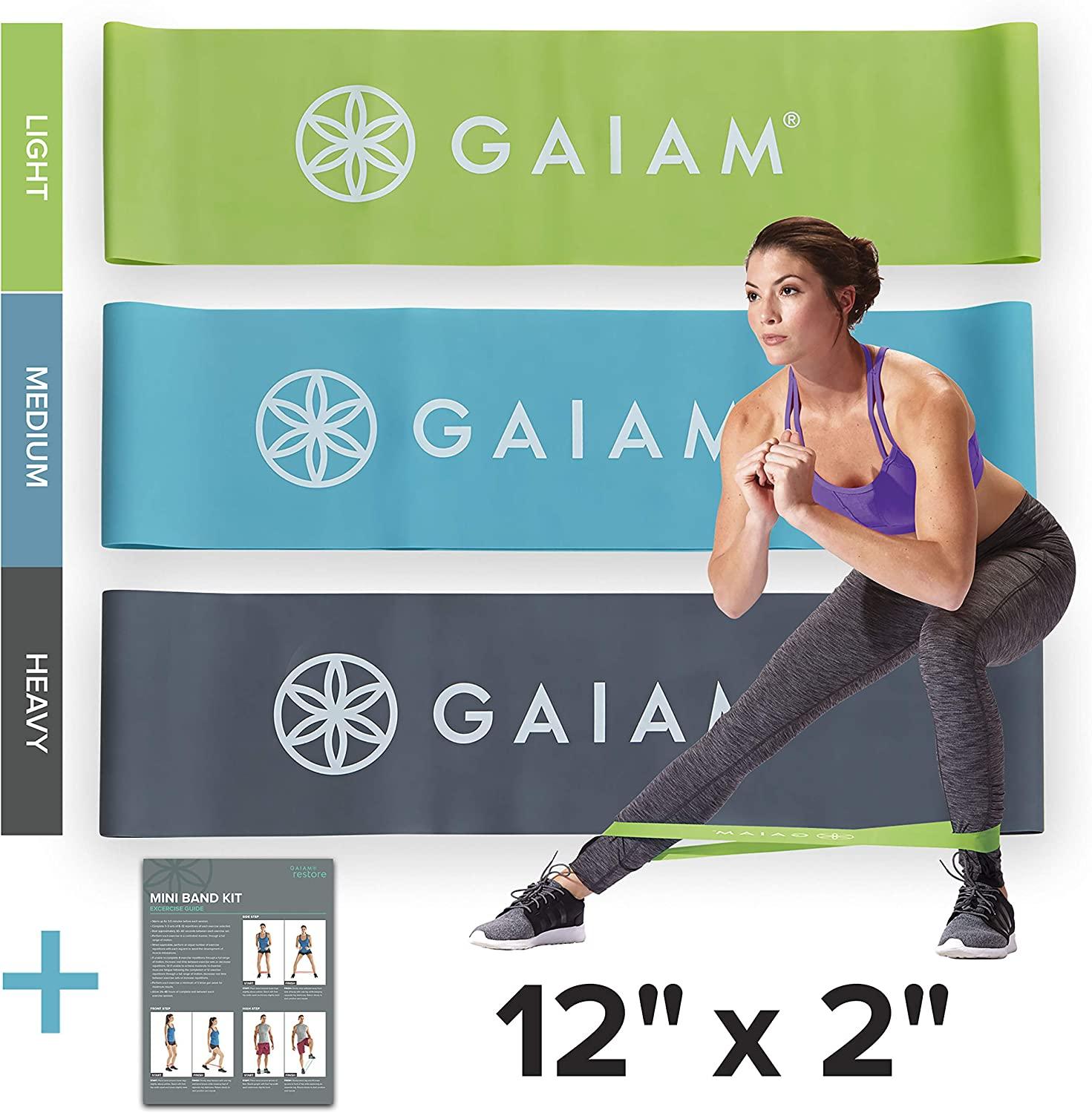 Gaiam Restore Mini Band Kit, Set of 3, Light, Medium, Heavy Lower Body Loop  Resistance Bands for Legs and Booty Exercises & Workouts, 12 x 2 Bands