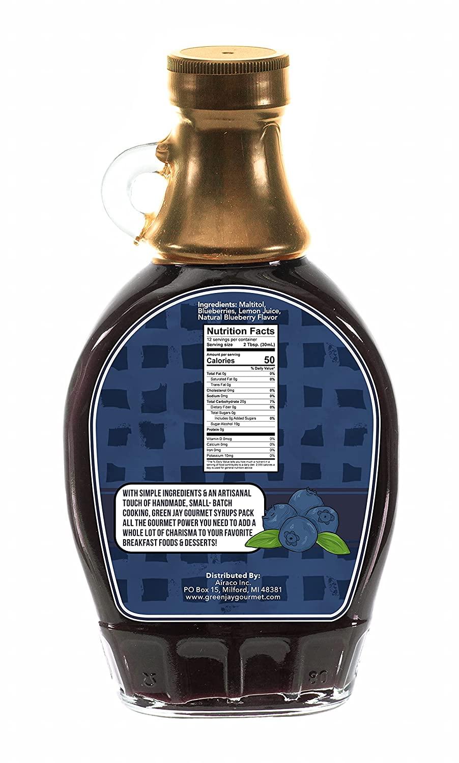 Green Jay Gourmet Sugar Free Blueberry Syrup AllNatural NonGMO Breakfast Syrup with Fresh