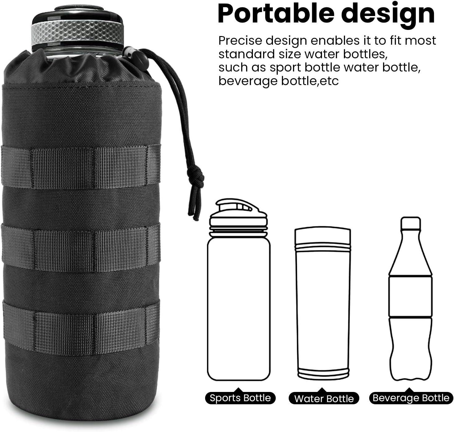 FRTKK Tactical MOLLE Water Bottle Pouch with Drawstring Open Top & Mesh  Bottom, Military Water Bottle Holder Bag Sports Travel Hydration Carrier  Black-1 pack