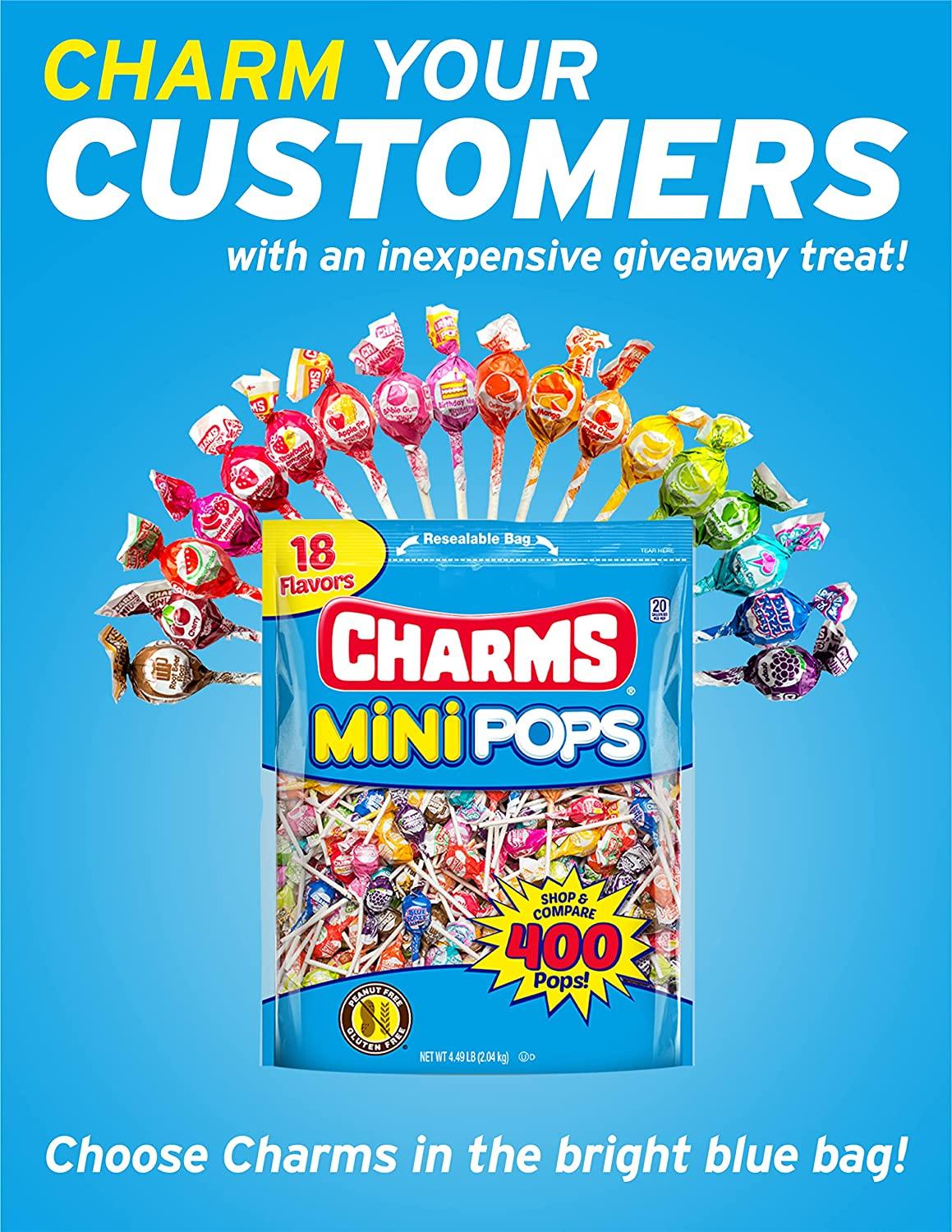 Tootsie Roll Charms Mini Pops 18 Flavors 400 Count Individually Wrapped