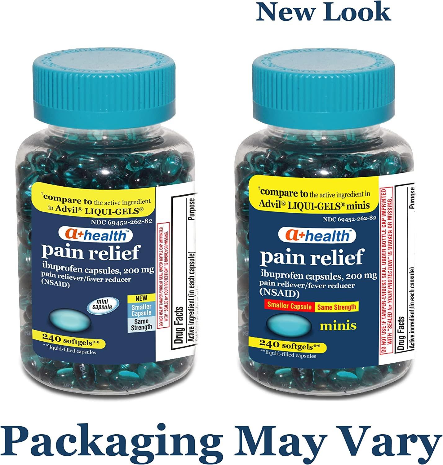 A+ Health Mini Ibuprofen 200mg Softgels 240 Count Made in USA Pain