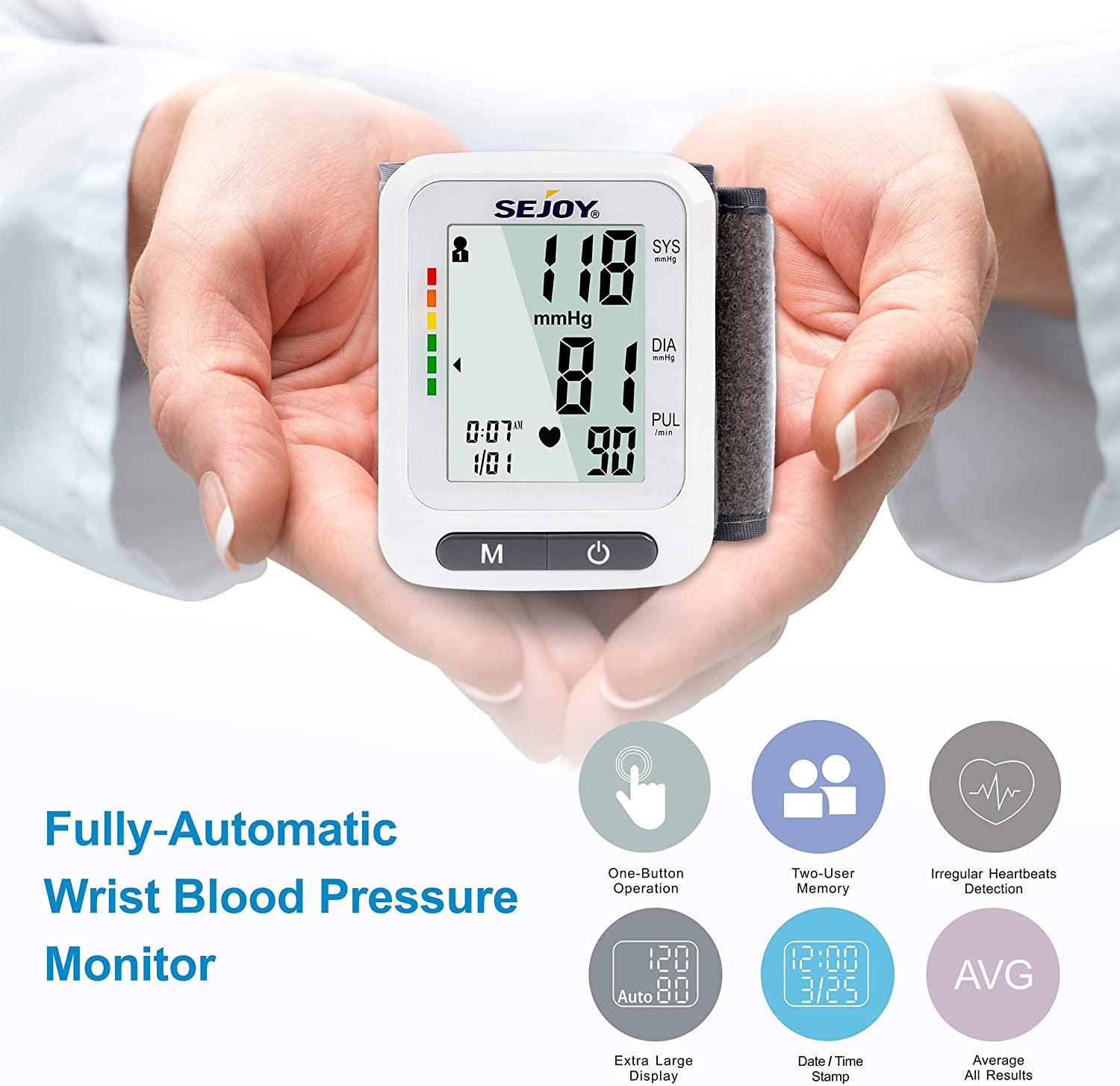 Blood Pressure Monitor XL Wrist Cuff 5.3-8.5 inch, Automatic Accurate BP  Machine, Large Screen Display, 120 Reading Memory, Irregular Heartbeat  Detector, Home Use Digital Blood-Pressure Monitor