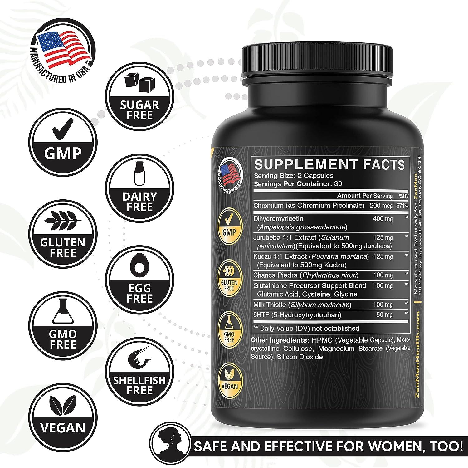 Anti-Alcohol Cravings Management with Liver Detox & Energy Boost - DHM,  Kudzu, Milk Thistle, Jurubeba, Chanca Piedra, Glutathione Support - 5HTP -  60 Vegan Capsules | Buy Now with Express International Delivery