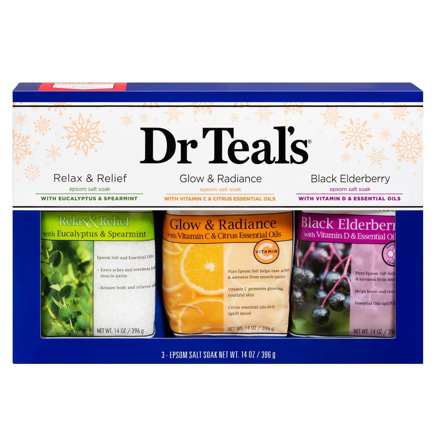 Dr Teal's Epsom Salt Variety Pack Gift Set (Relax & Relief With Eucalyptus  & Spearmint, Glow