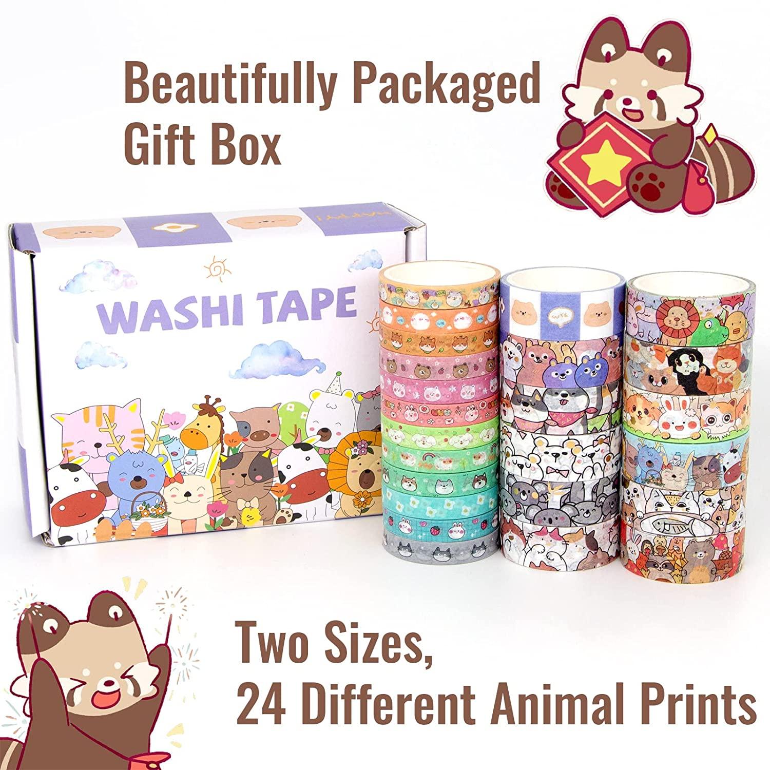 WAPETASHI Cute Washi Tape Set - 24 Rolls Kawaii Animals Gold Foil