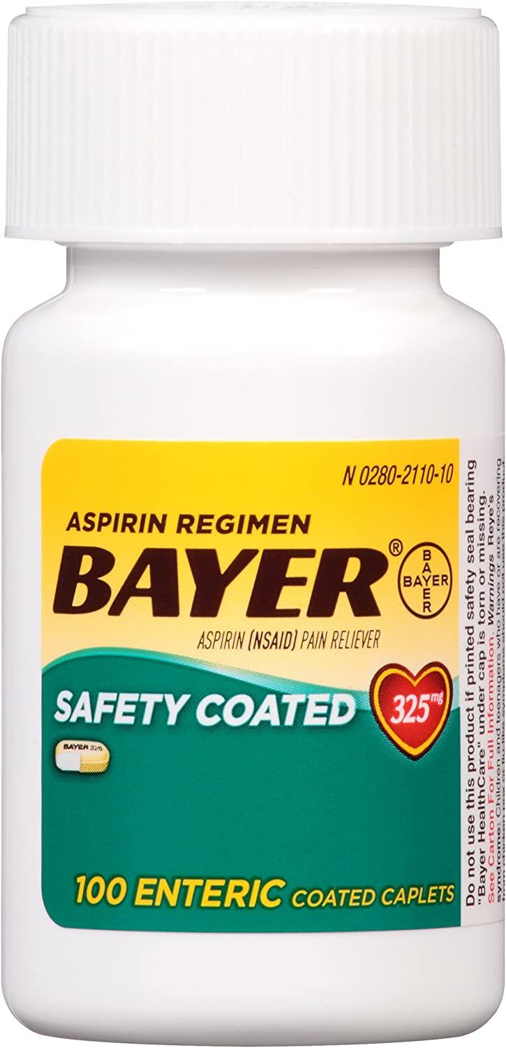 Bayer 325mg Enteric Coated Aspirin 100ct Pain Reliever for Aspirin