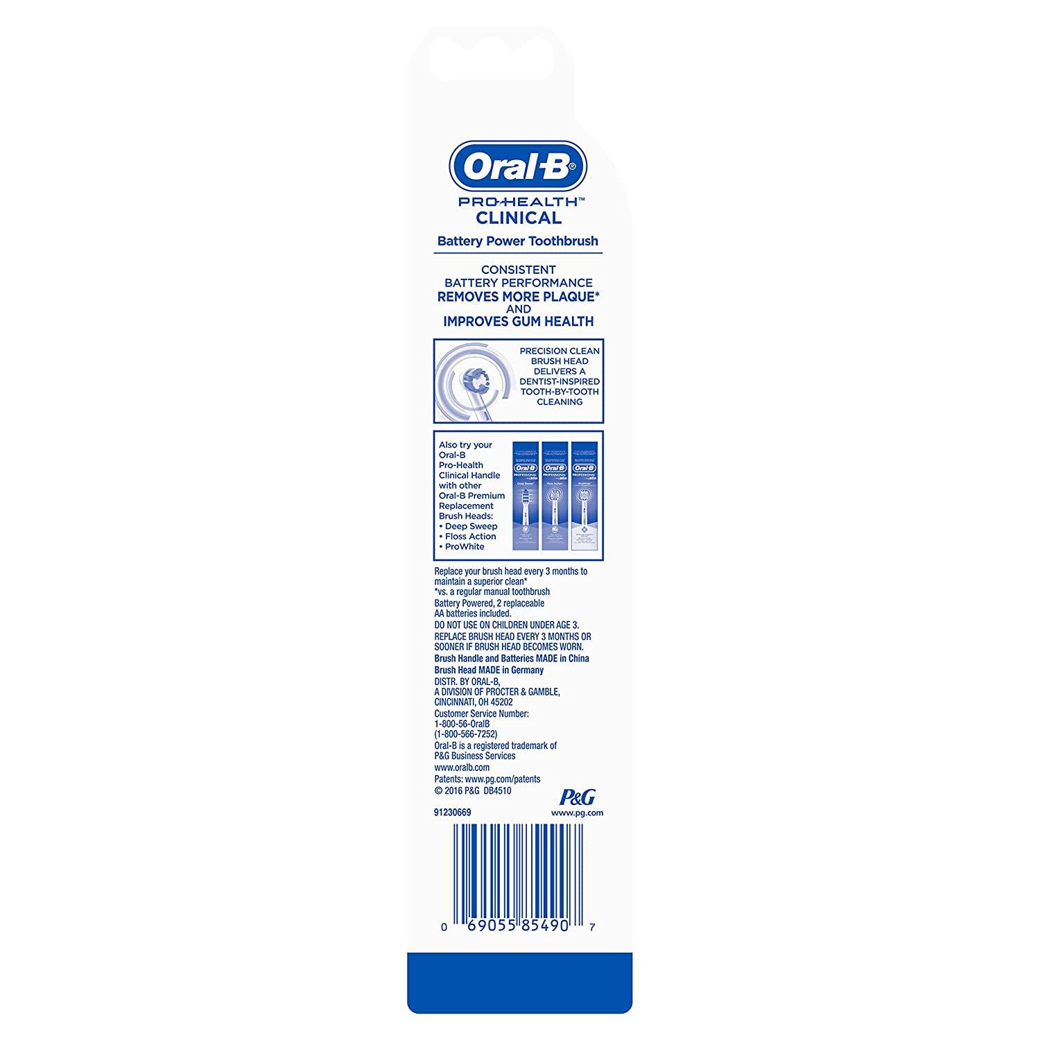Oral-B Pro-Health Clinical Battery Power Electric Toothbrush, 1 Count (Pack  of 1) (Colors May Vary)