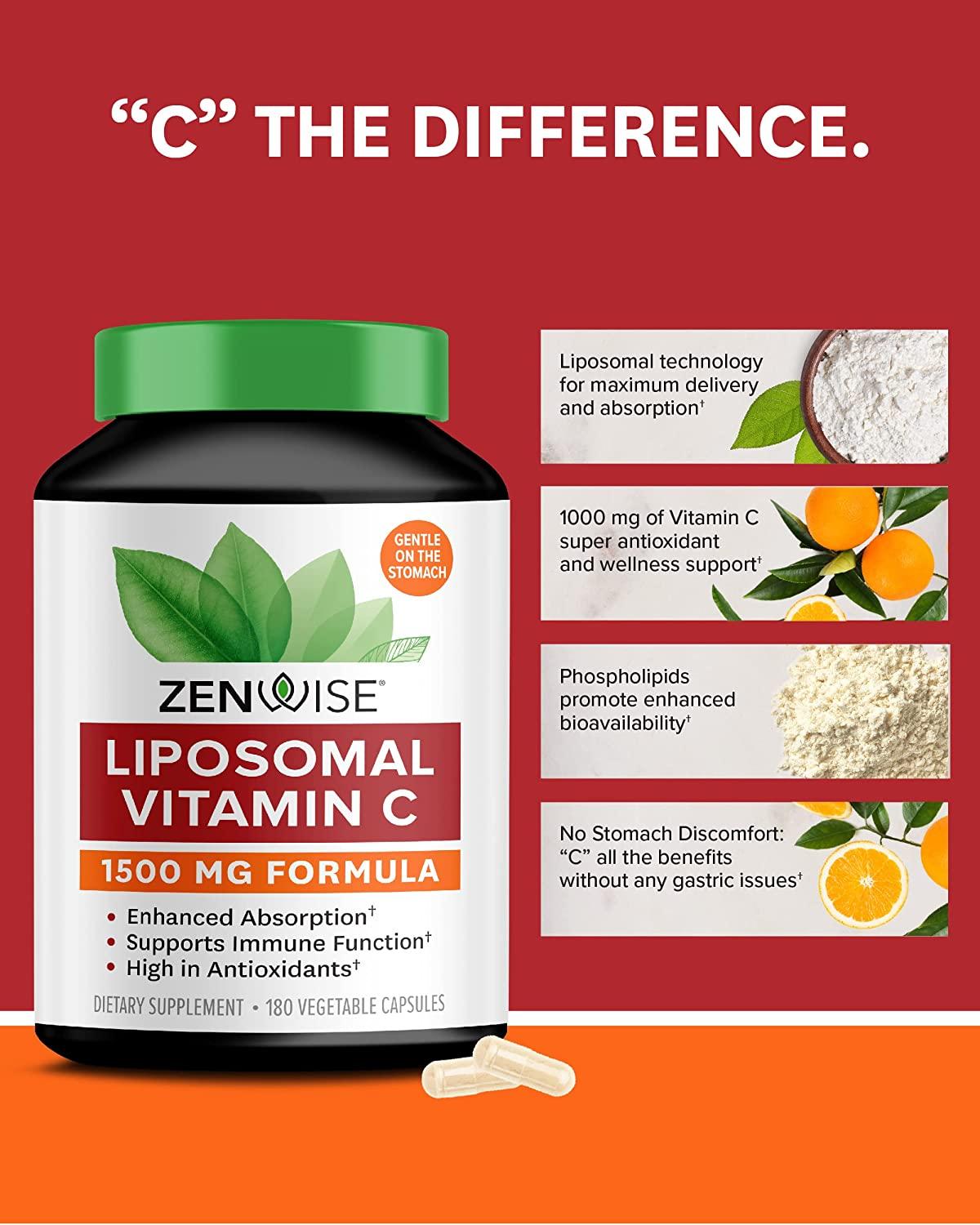 Zenwise Health Liposomal Vitamin C 1000 mg 180 Vegetarian Capsules