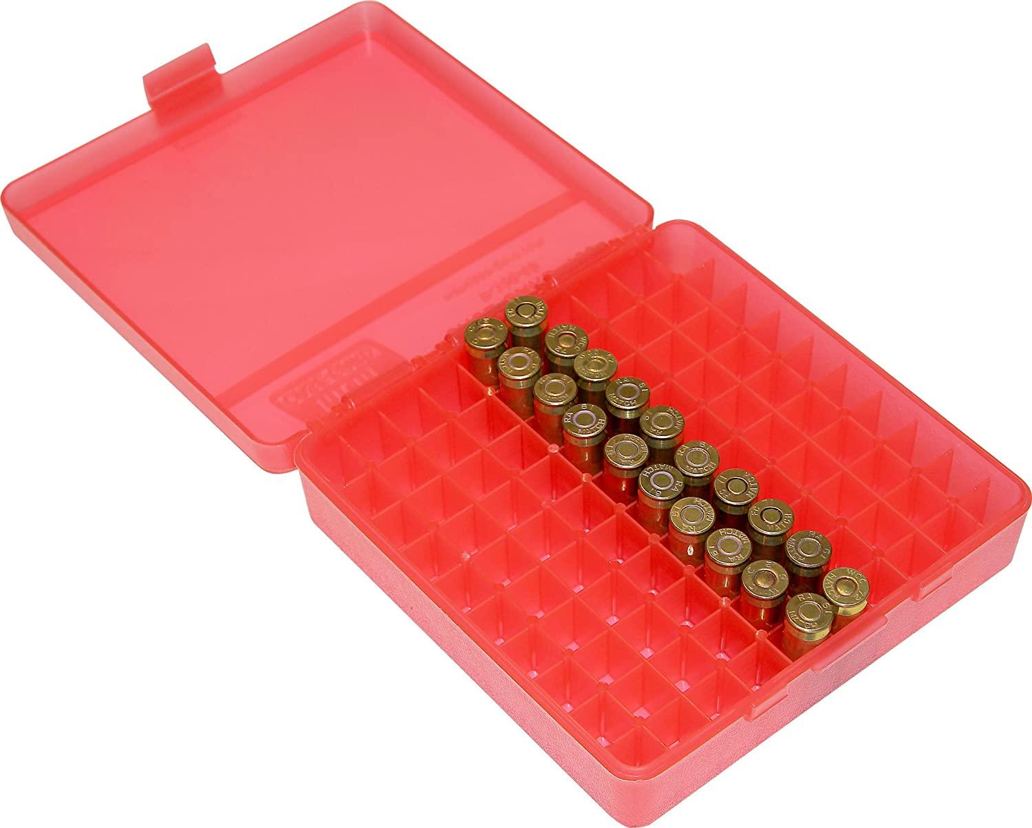 MTM 100 Round FlipTop Ammo Box 40/45/10MM Cal (Clear Red)