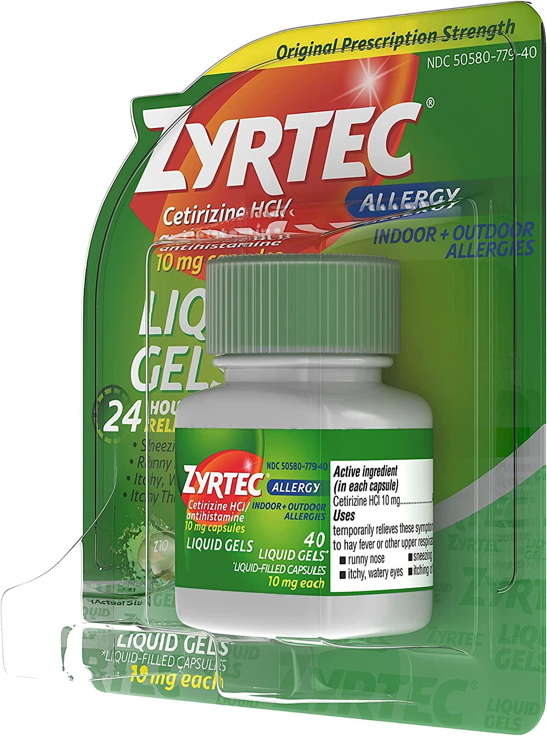 Zyrtec 24 HR Indoor/Outdoor Allergy Relief Liquid Gels 40 ct