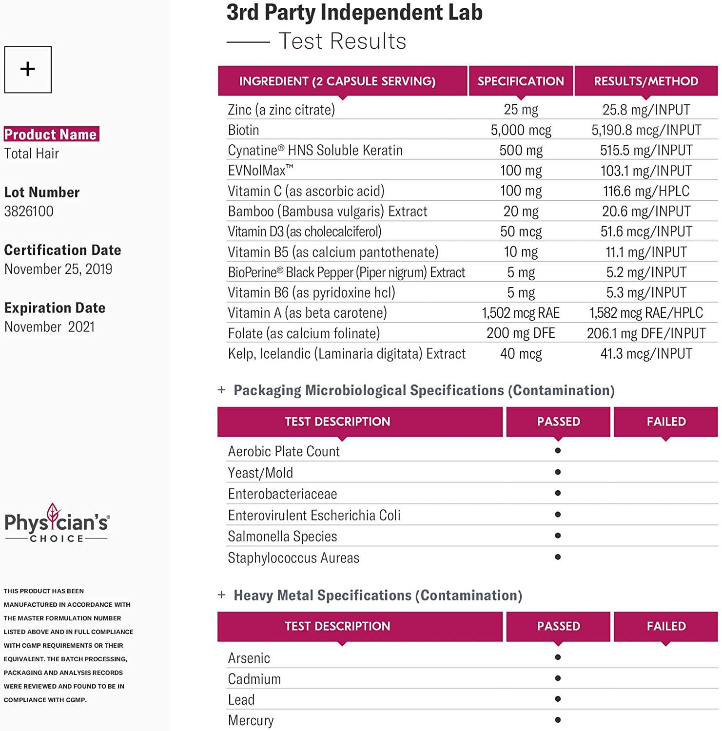 Physicianâ€™s Choice Total Hair Maintenance Supplement 60 Capsules