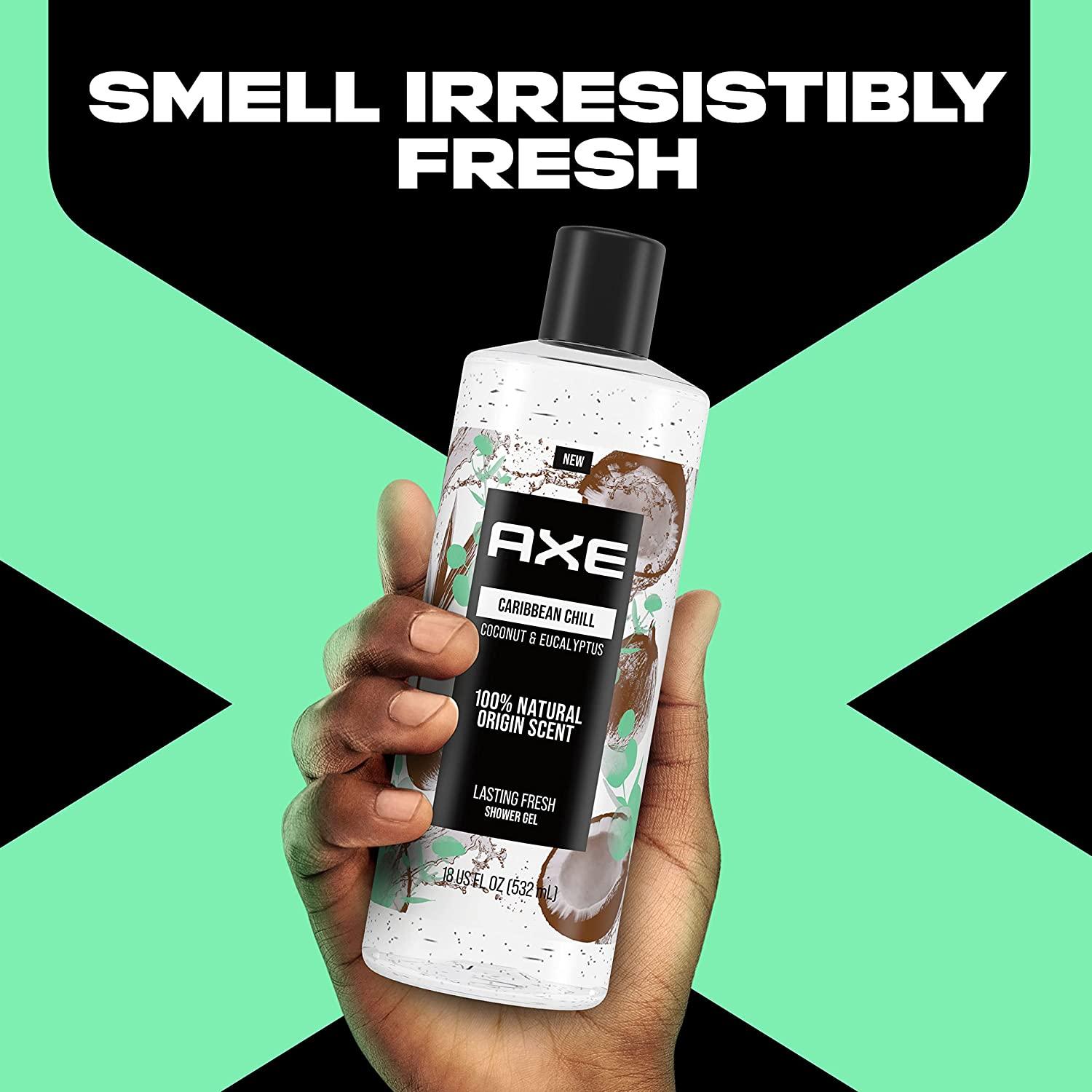 AXE Men's Caribbean Coconut Body Wash 18oz 4 Pack Natural Scent