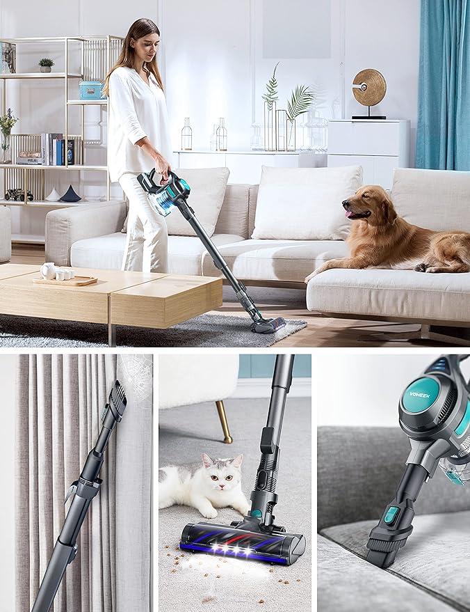 Voweek Cordless Vacuum Cleaner, Lightweight Stick Vacuum Cleaner with  Powerful Suction, Detachable Battery, LED Brush, 1.3L Dust Cup, 4 in 1  Handheld