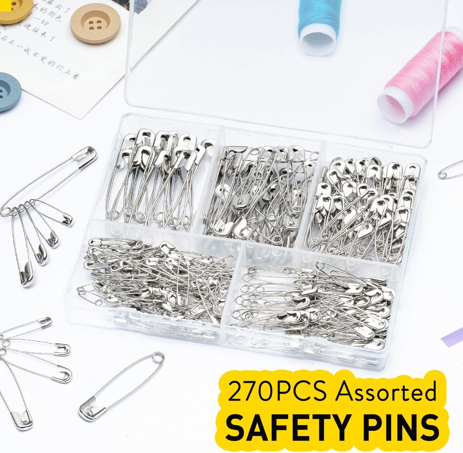 Crafare 280 Pack 1-2.2 inch Safety Pins Assorted Size Rust-Resistant Nickel  Plated Steel Sharp Edge for Clothes Sewing Arts Crafts 1-2.2in