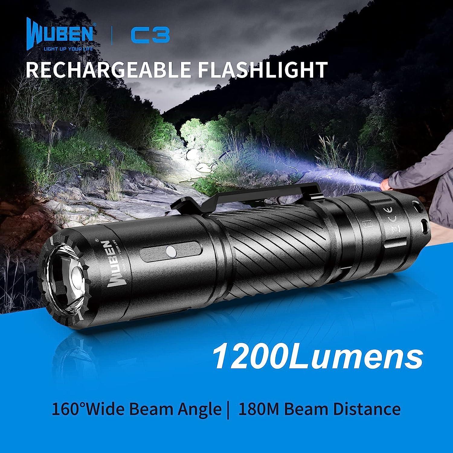 WUBEN C3 Flashlight Hard Light 1200Lumens Type-C Rechargeable With