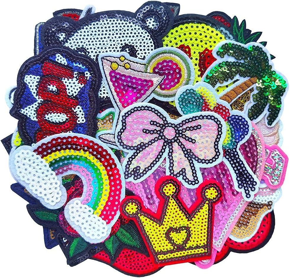 Qingxi Charm 32pcs Assorted Styles Sequins Sewing on/Iron on Embroidered  Patches Clothes Dress Hat Pants Shoes Curtain Sewing Decorating DIY Craft  Embarrassment Applique Patches (Sequins 32pcs)