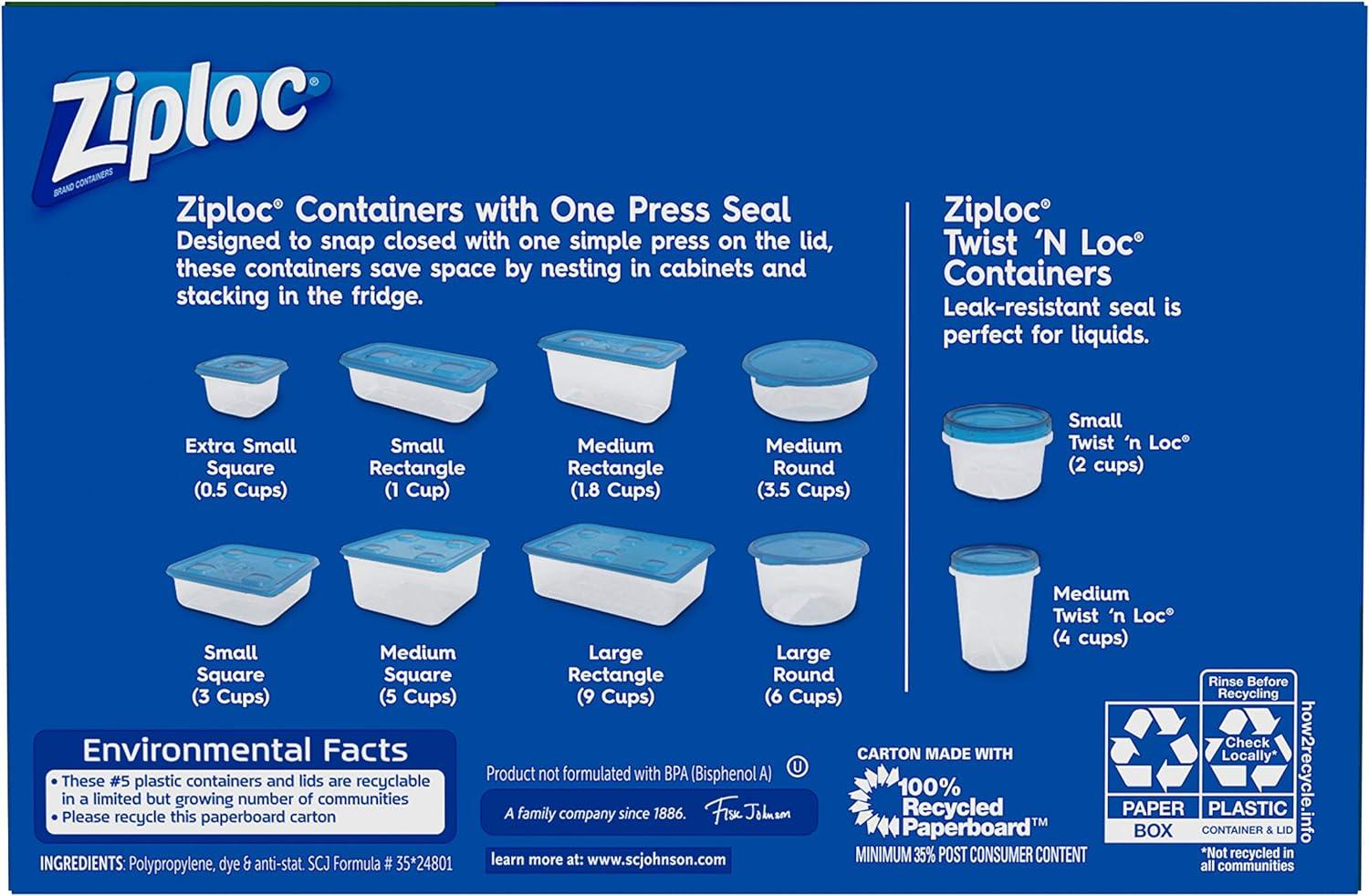 Ziploc One Press Seal Rectangular Storage Containers & Lids - 5